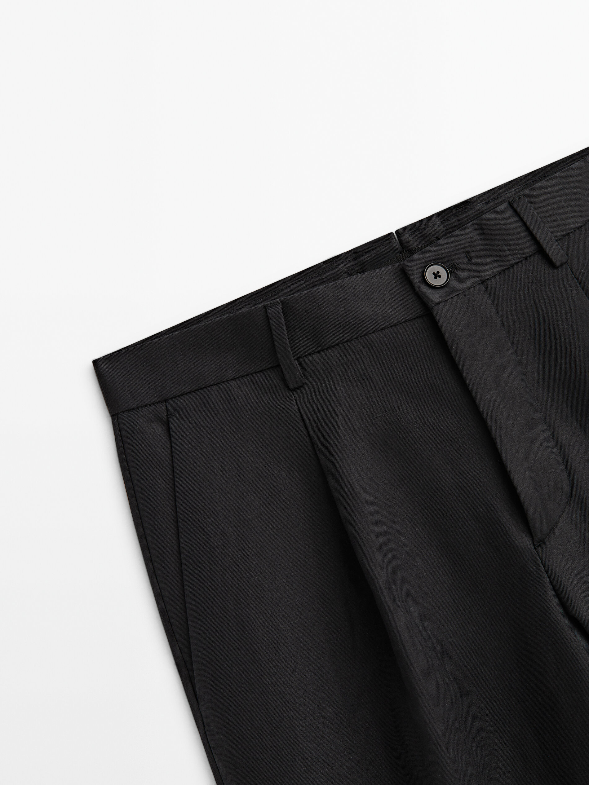 Pantalón traje con algodón y lino -Studio - CARBÓN