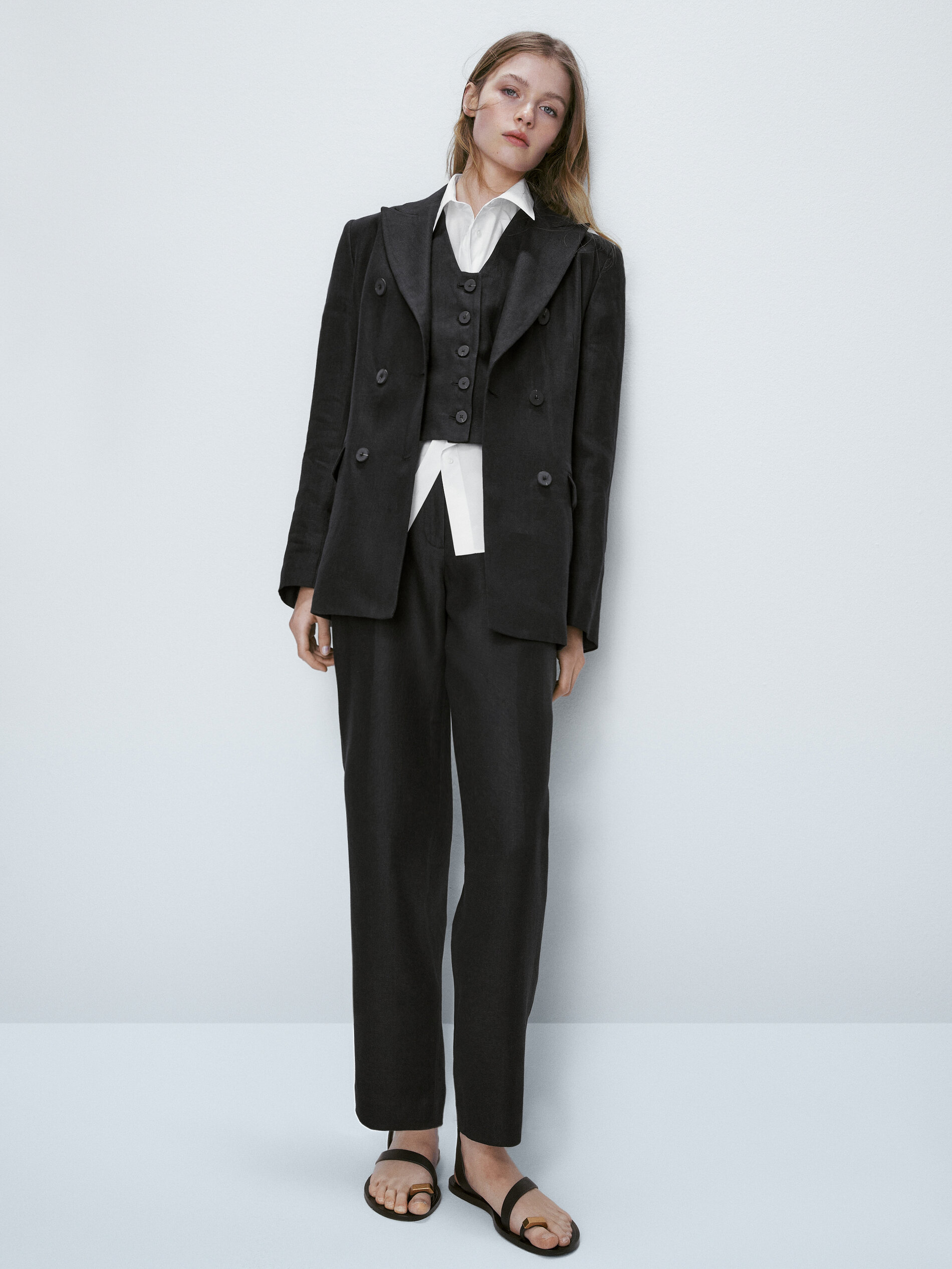 Chaleco corto traje 100% lino - NEGRO