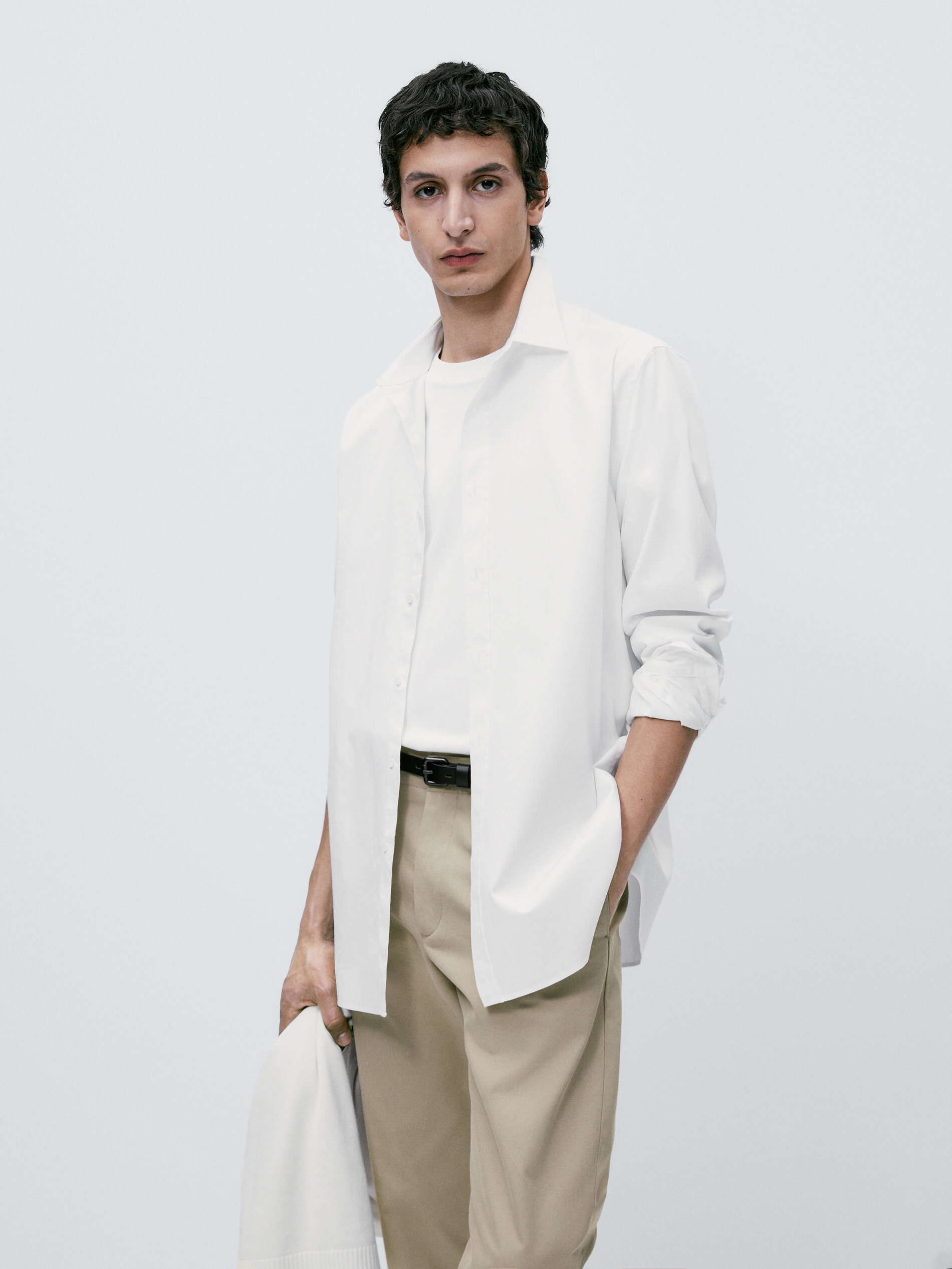 Camisa micro estructura algodón regular fit - BLANCO