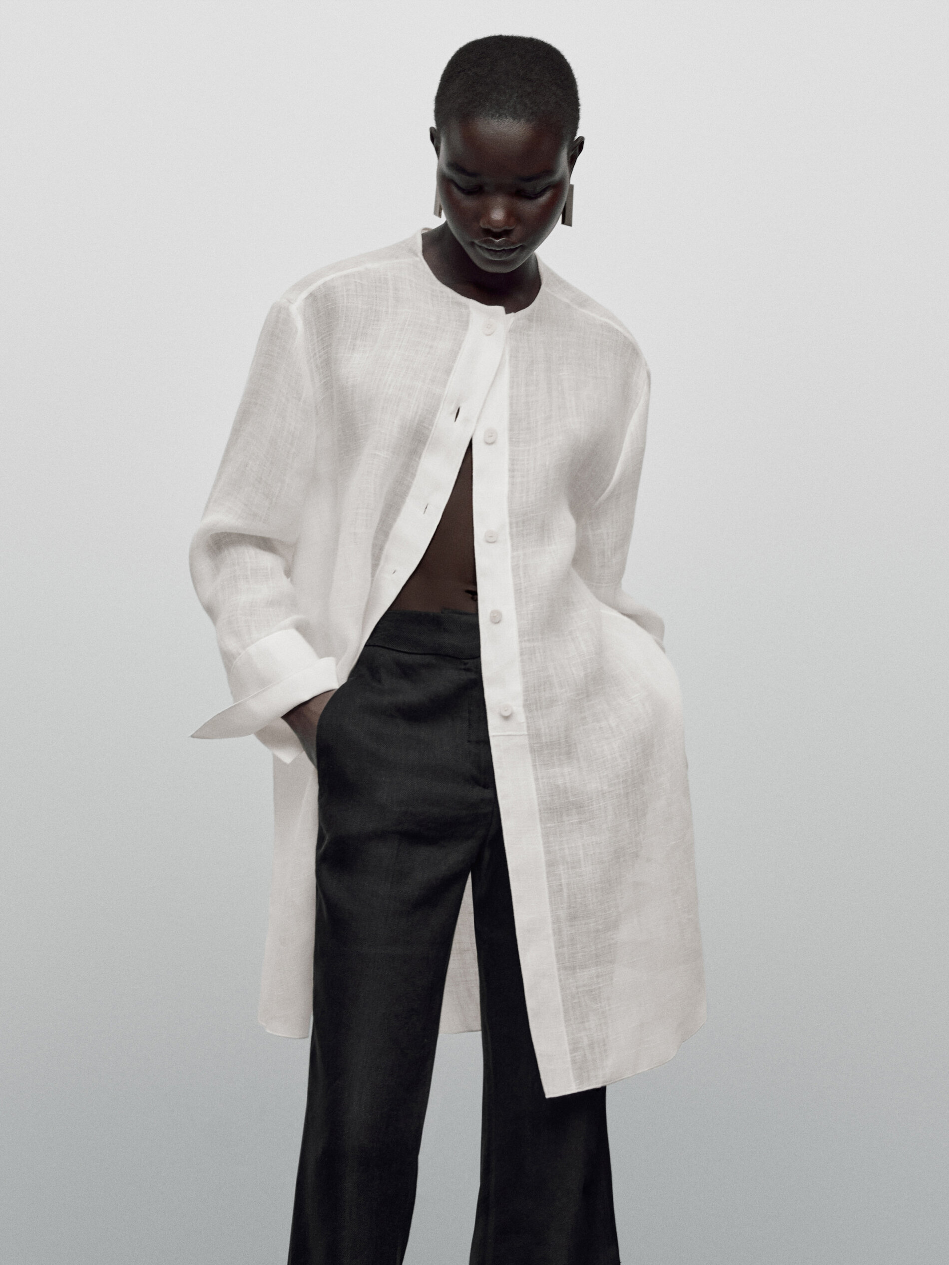 Camisa mezcla lino botones Limited Edition - BLANCO