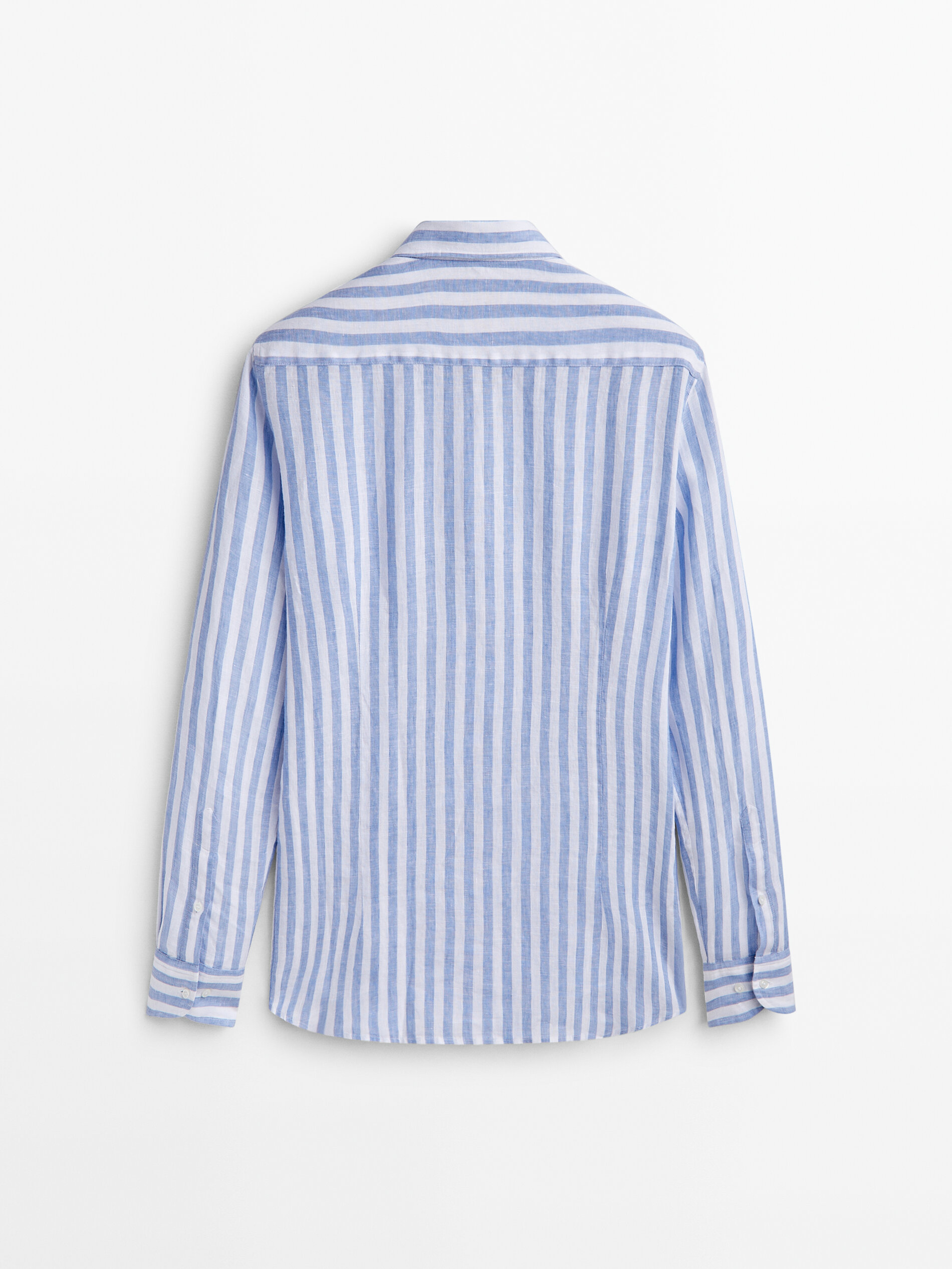 Camisa rayas anchas 100% lino slim fit - CELESTE