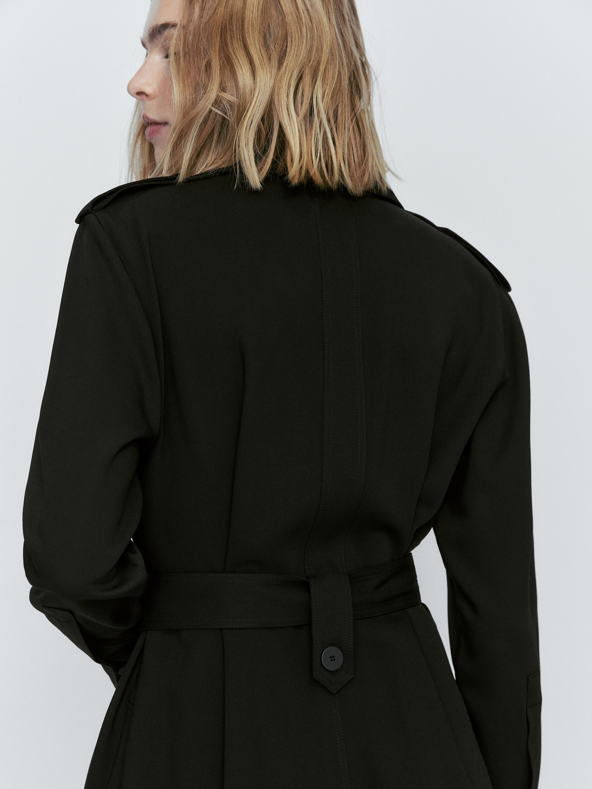 Vestido midi camisero cinturón - NEGRO