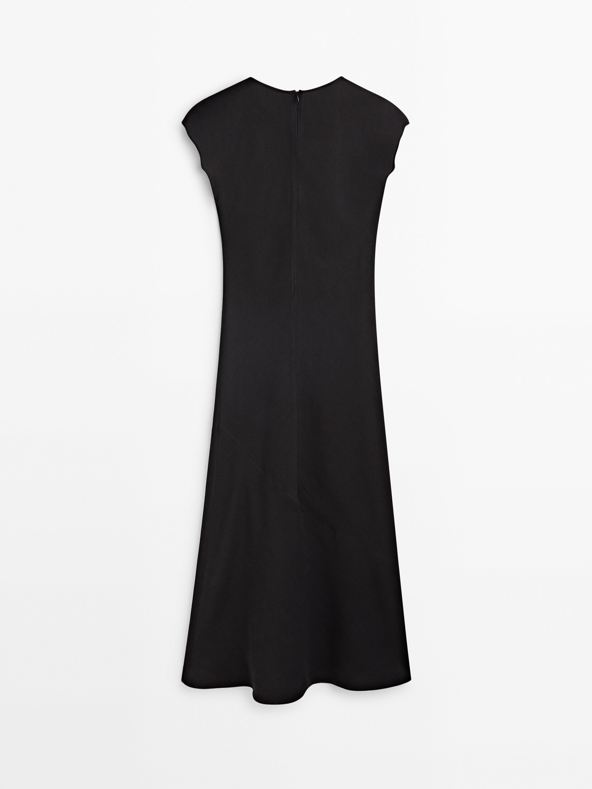 Vestido midi con lino negro - NEGRO