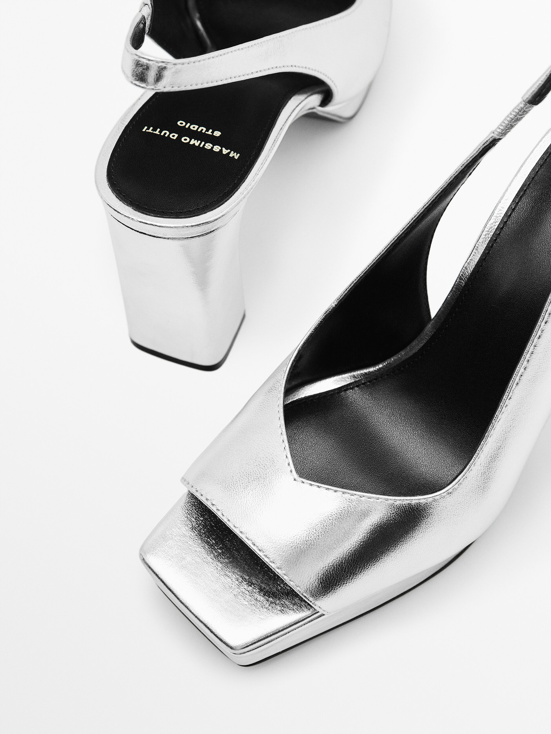 Zapato tacón piel destalonado metalizado -Studio - PLATA