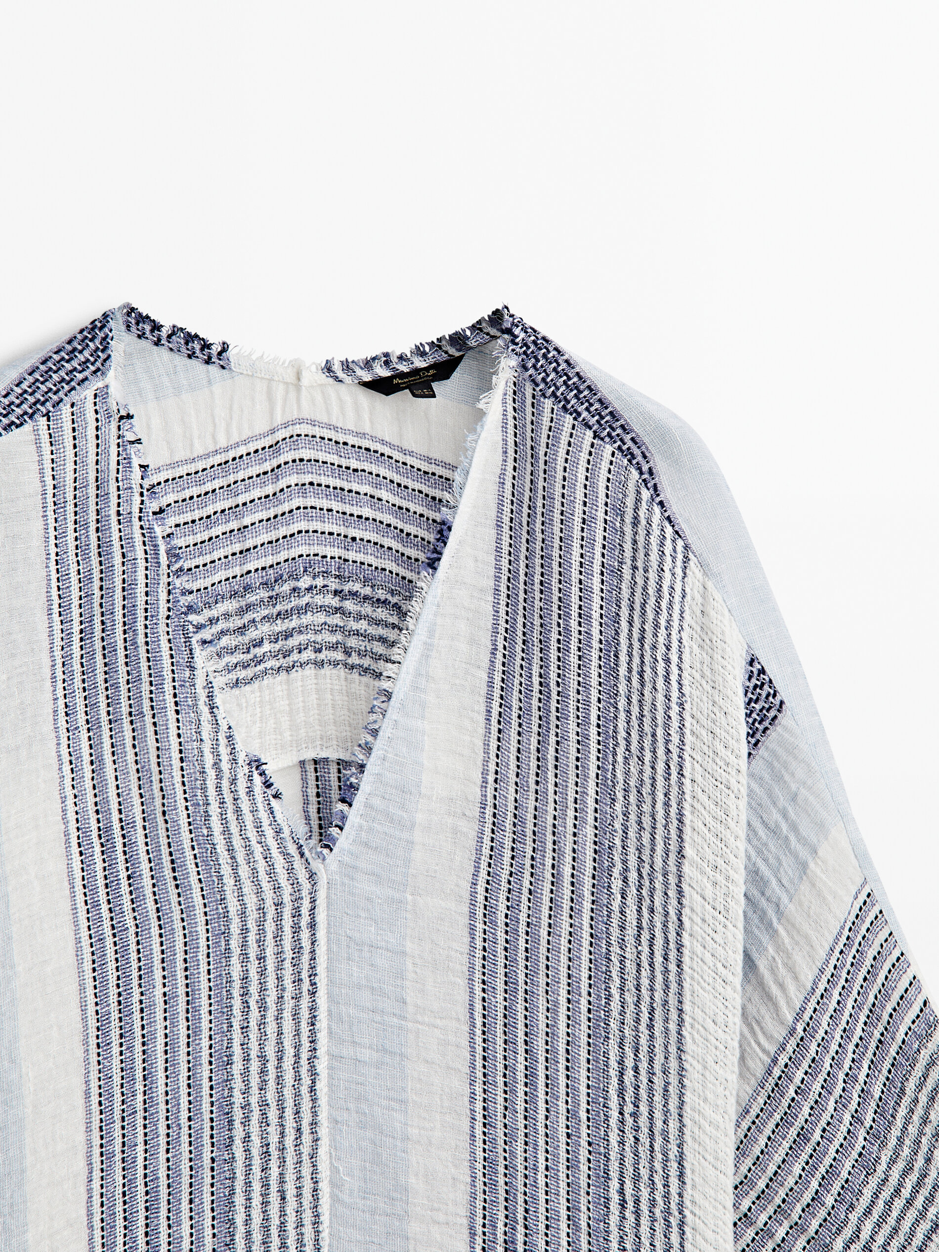 Maxi blusón rayas mezcla lino gofrado - BLANCO