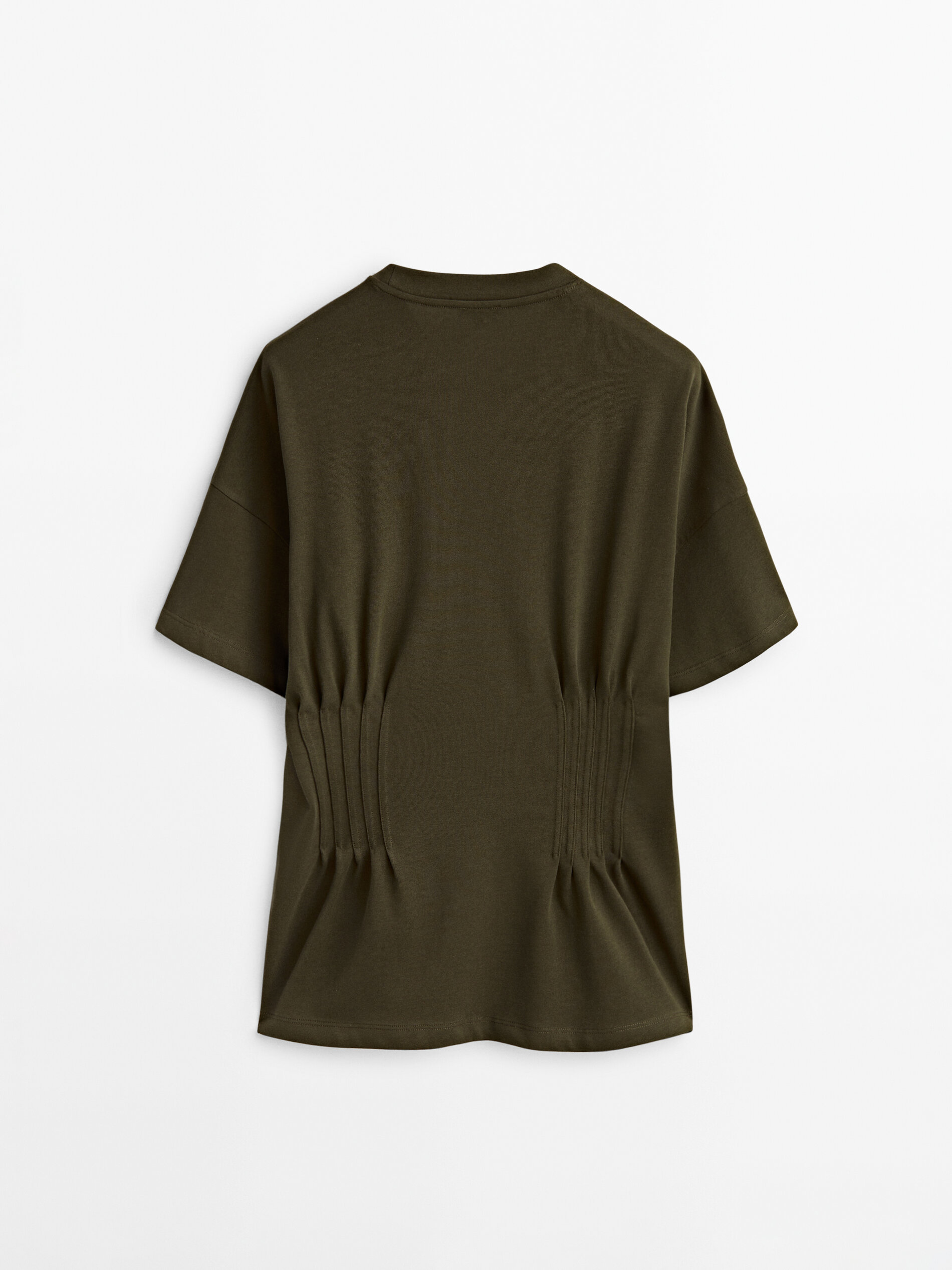 Camiseta algodón frunce cintura - KAKI MEDIO