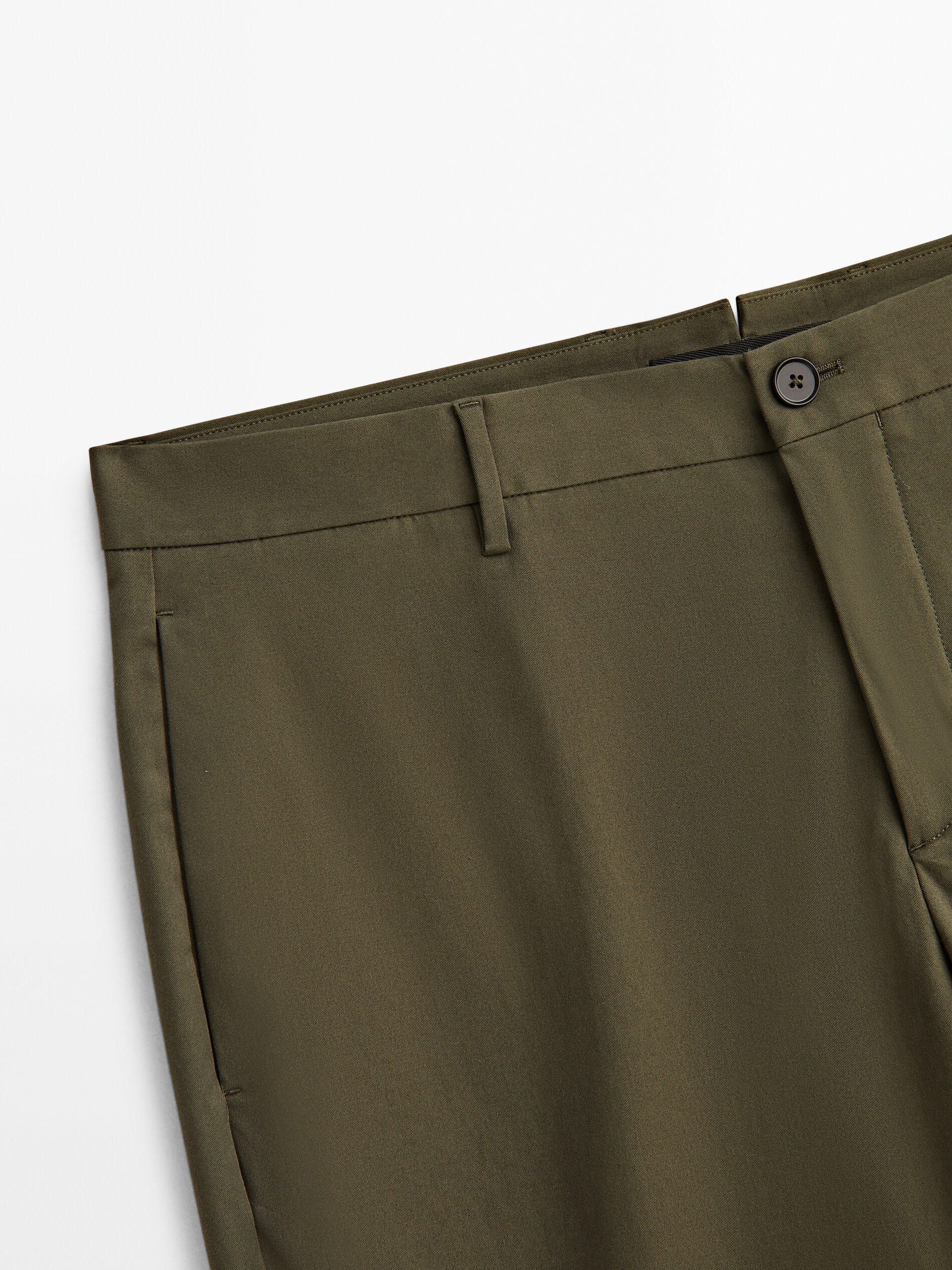 Pantalón traje mezcla algodón stretch -Studio - KAKI OSCURO