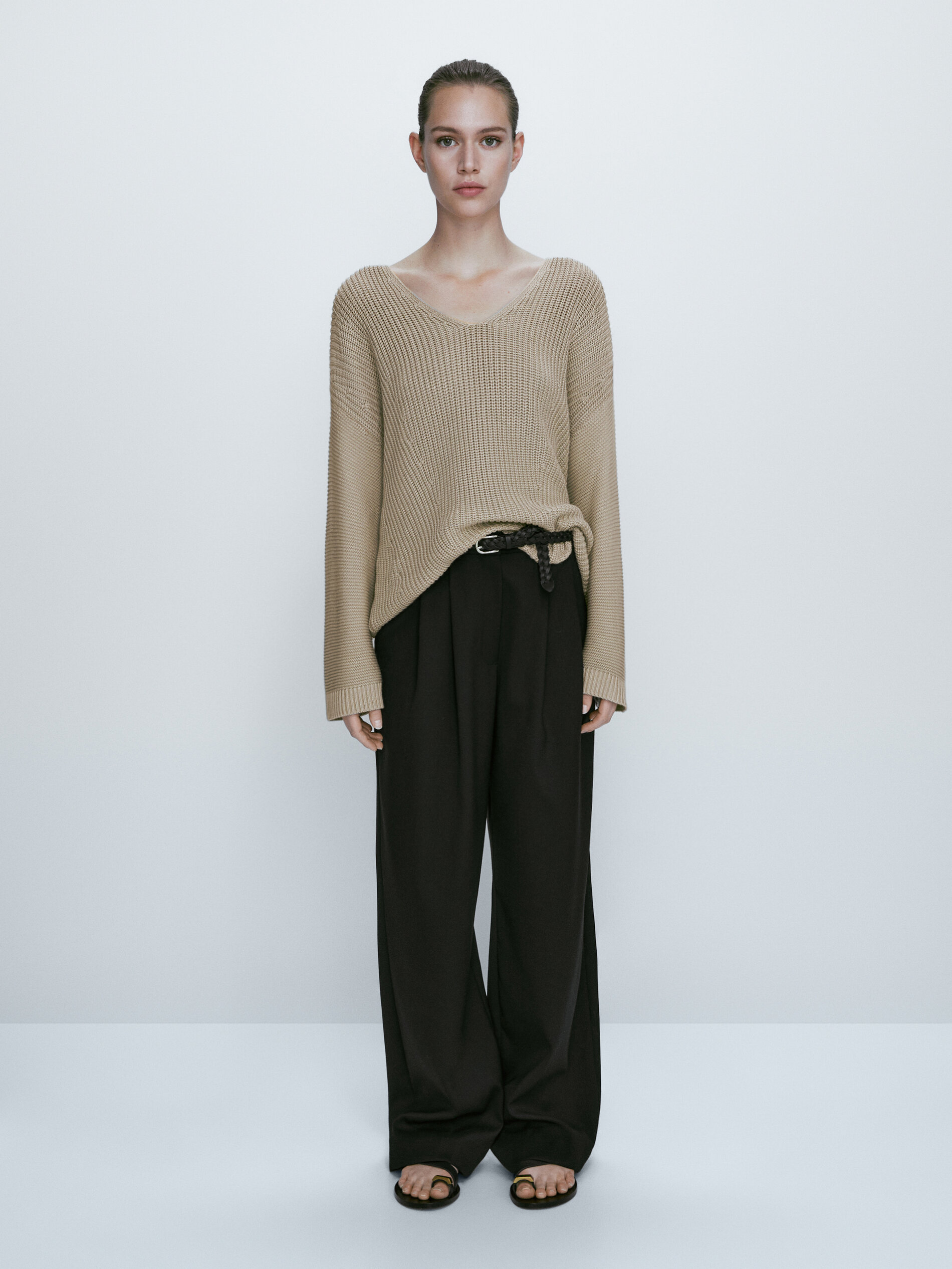 Jersey punto perlado detalle mangas - Piedra