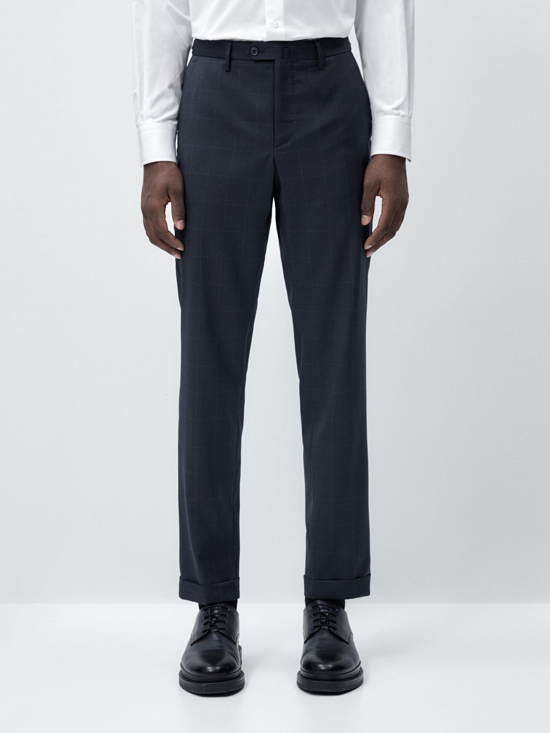 Pantalón traje cuadro ventana azul lana - AZUL MARINO