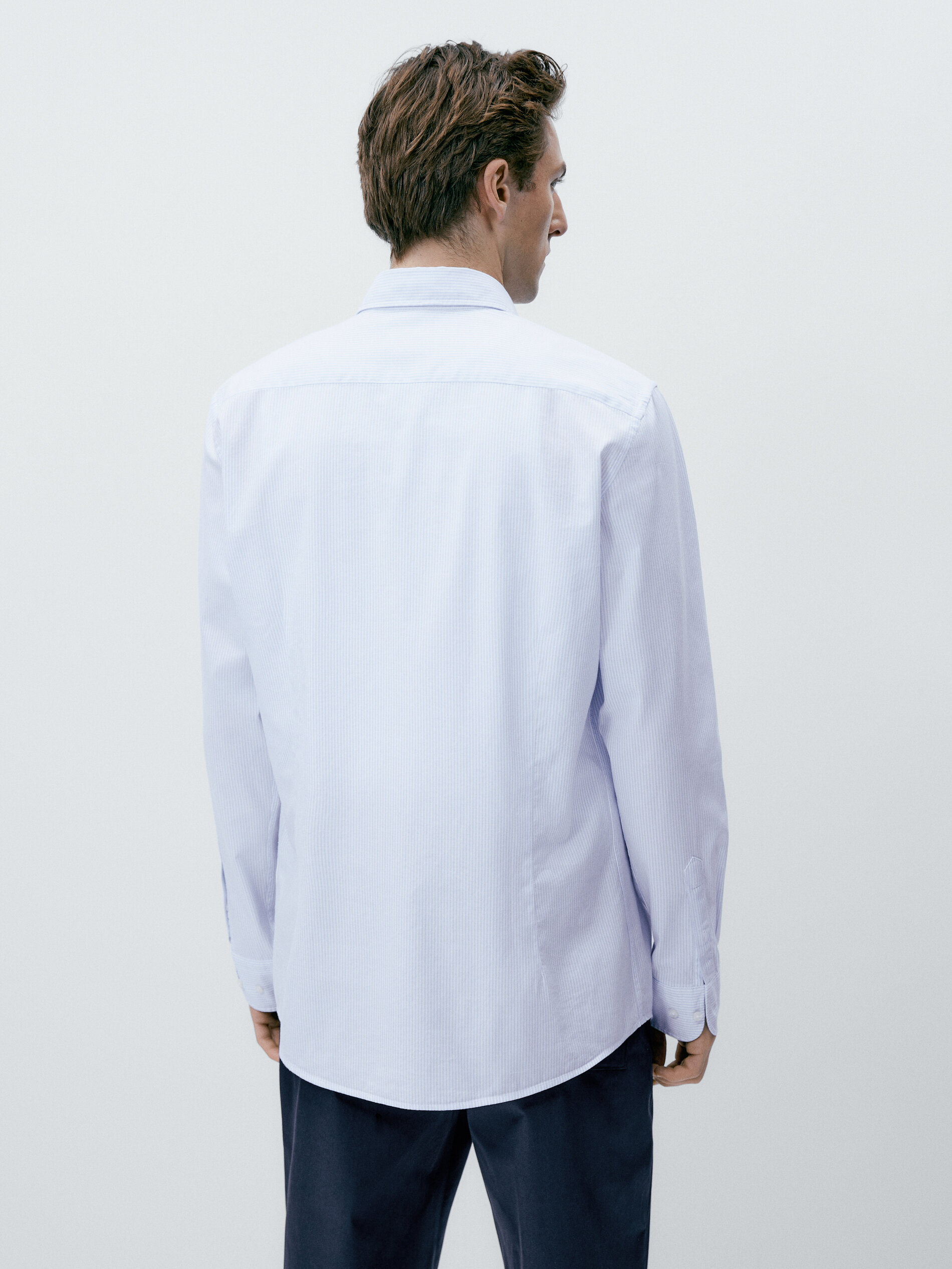 Camisa rayas micro oxford slim fit - CELESTE