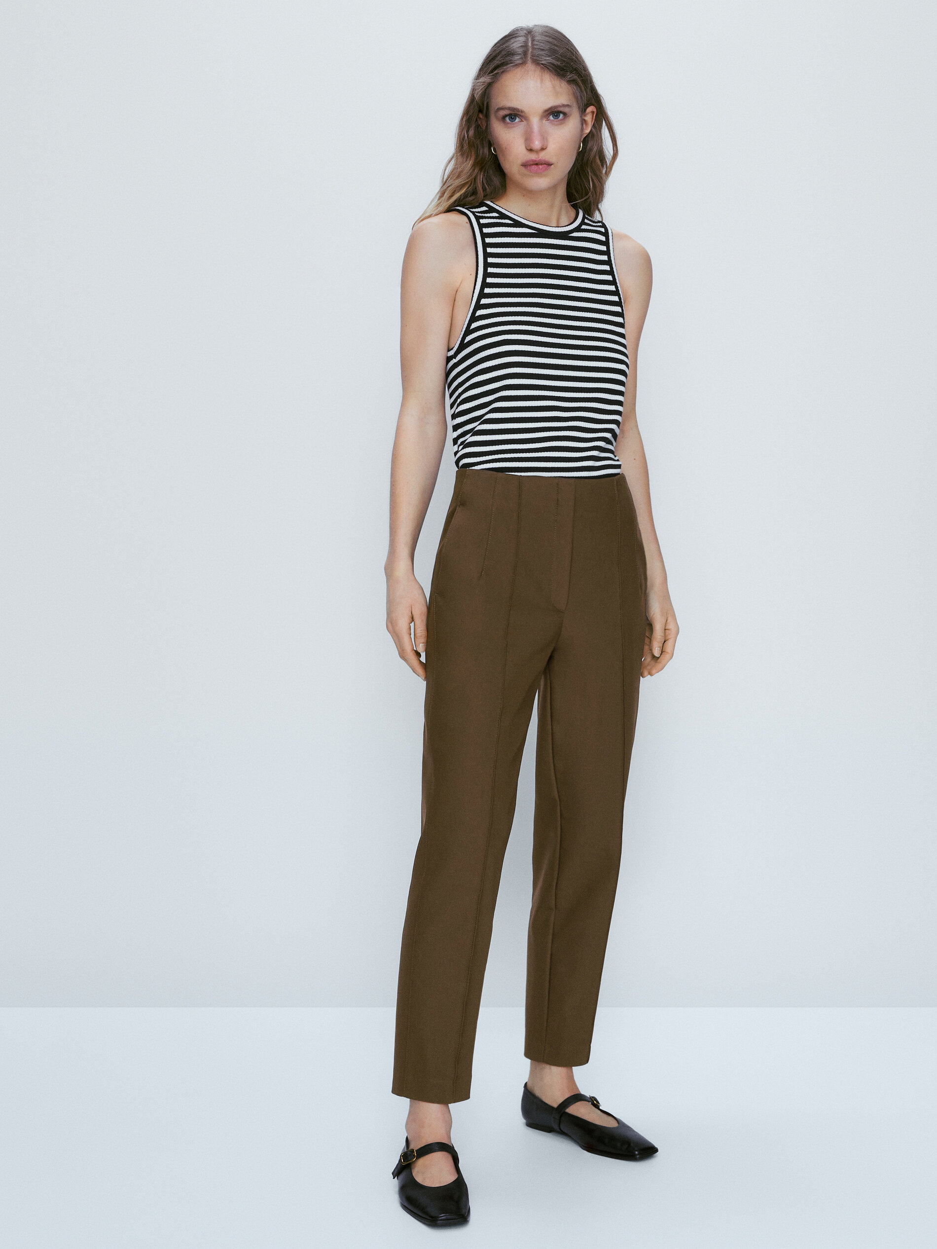 Pantalón técnico pespuntes slim fit - KAKI OSCURO