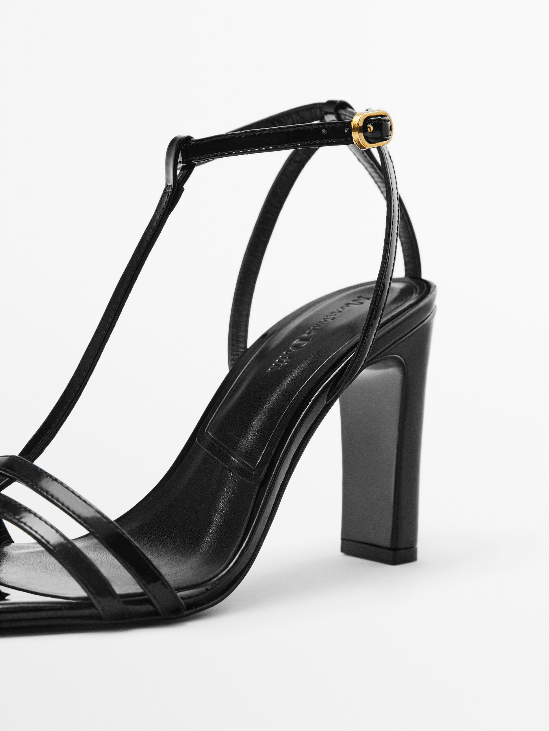 Sandalia tacón piel tiras - NEGRO