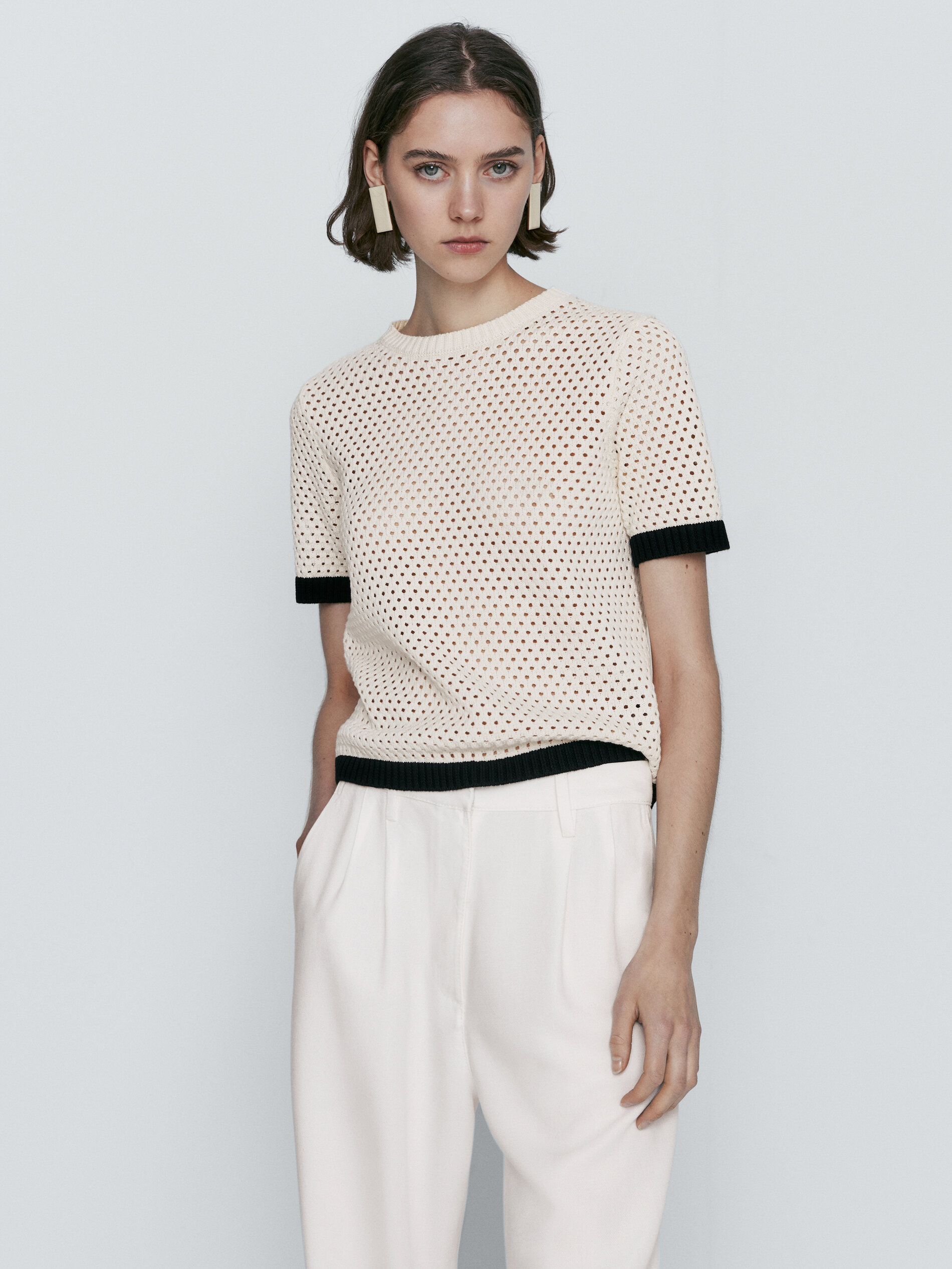 Jersey punto calado contraste - CRUDO