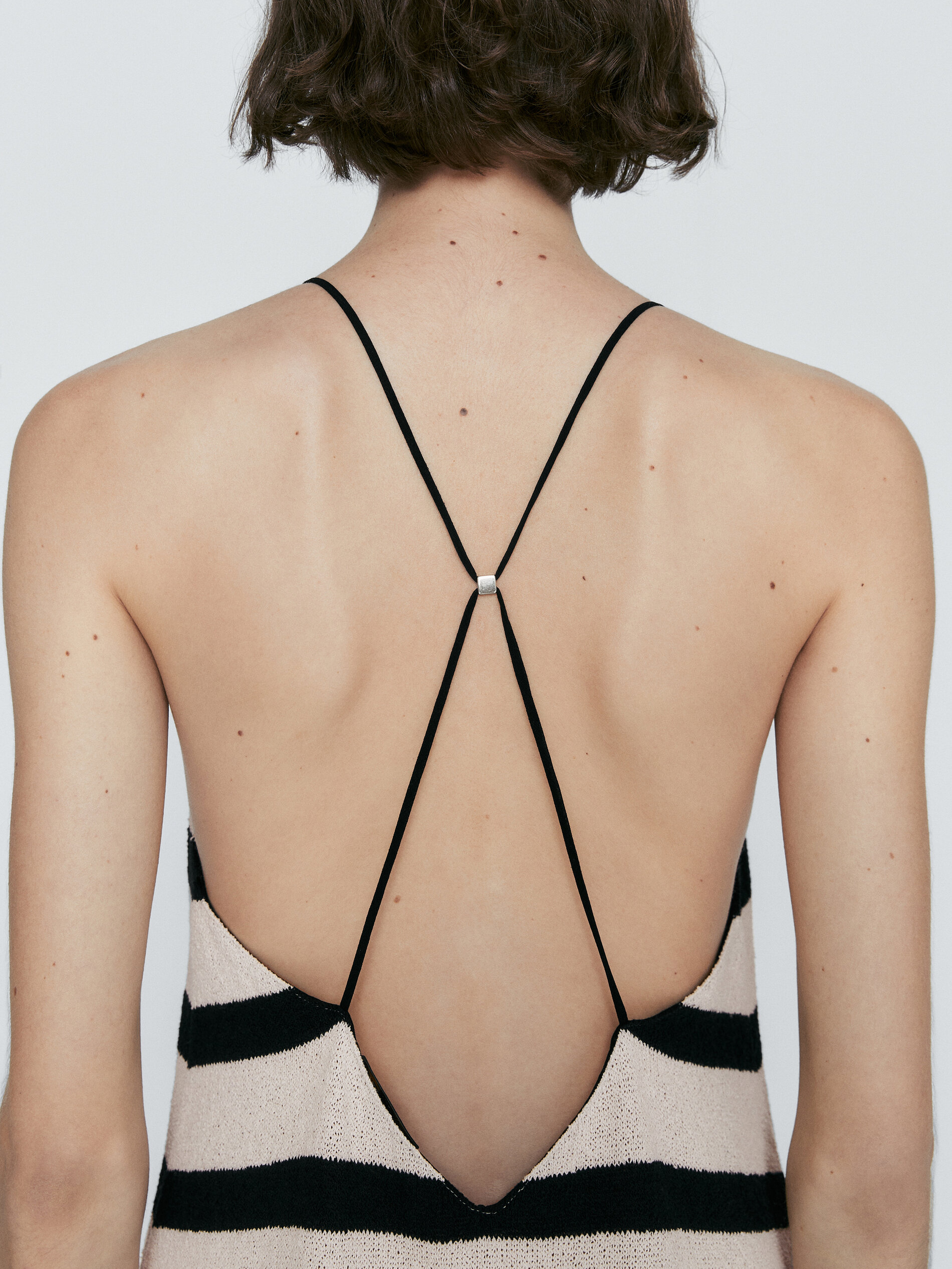 Vestido rayas mezcla algodón tirantes - CRUDO