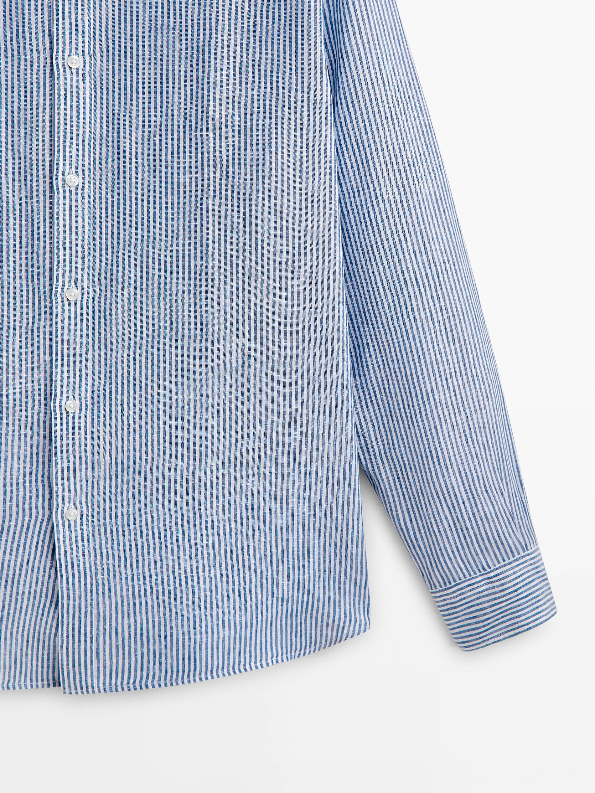 Camisa rayas doble tono lino slim fit - AZUL OSCURO