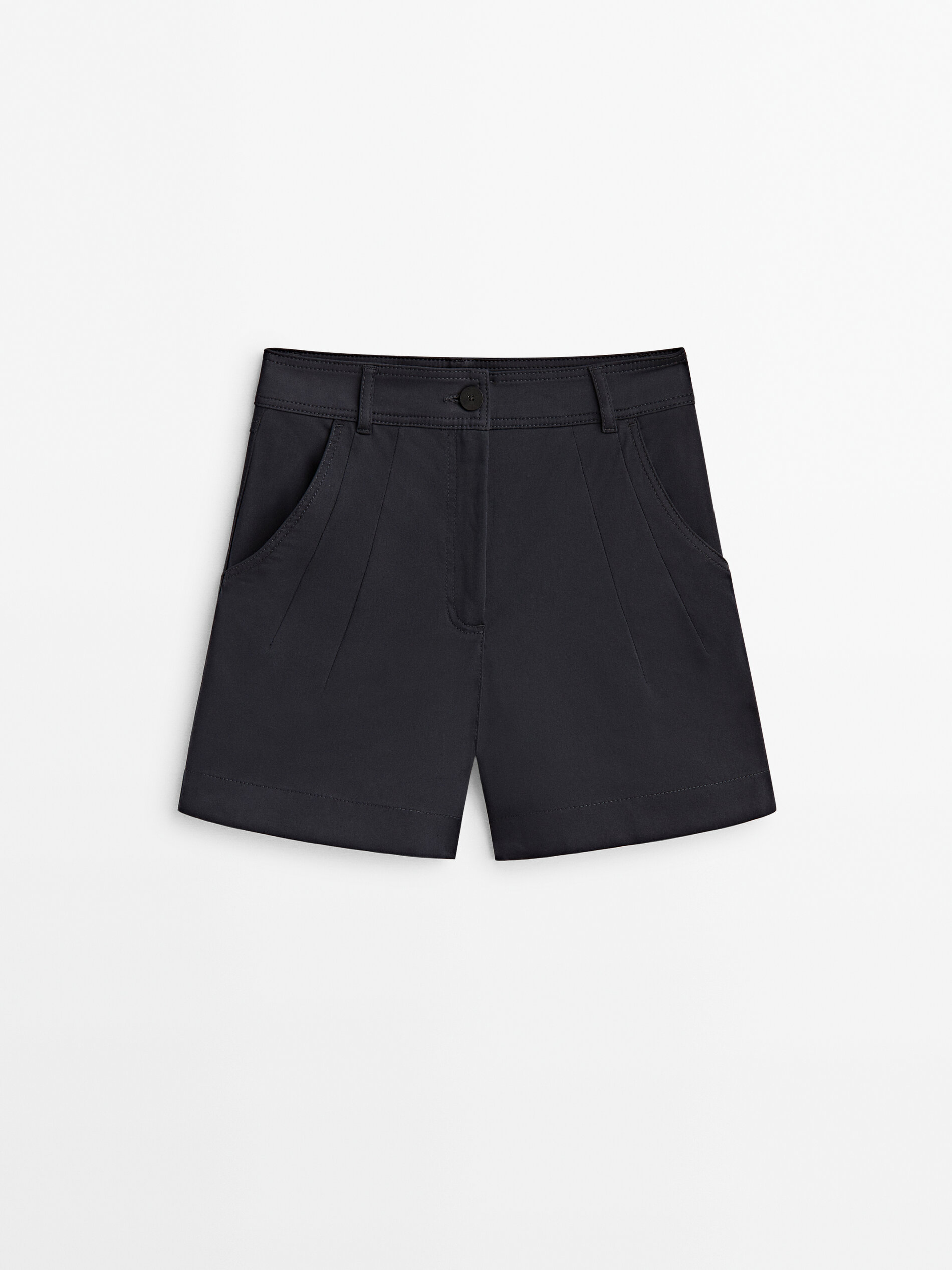 Bermuda con algodón detalle pespuntes - AZUL MARINO