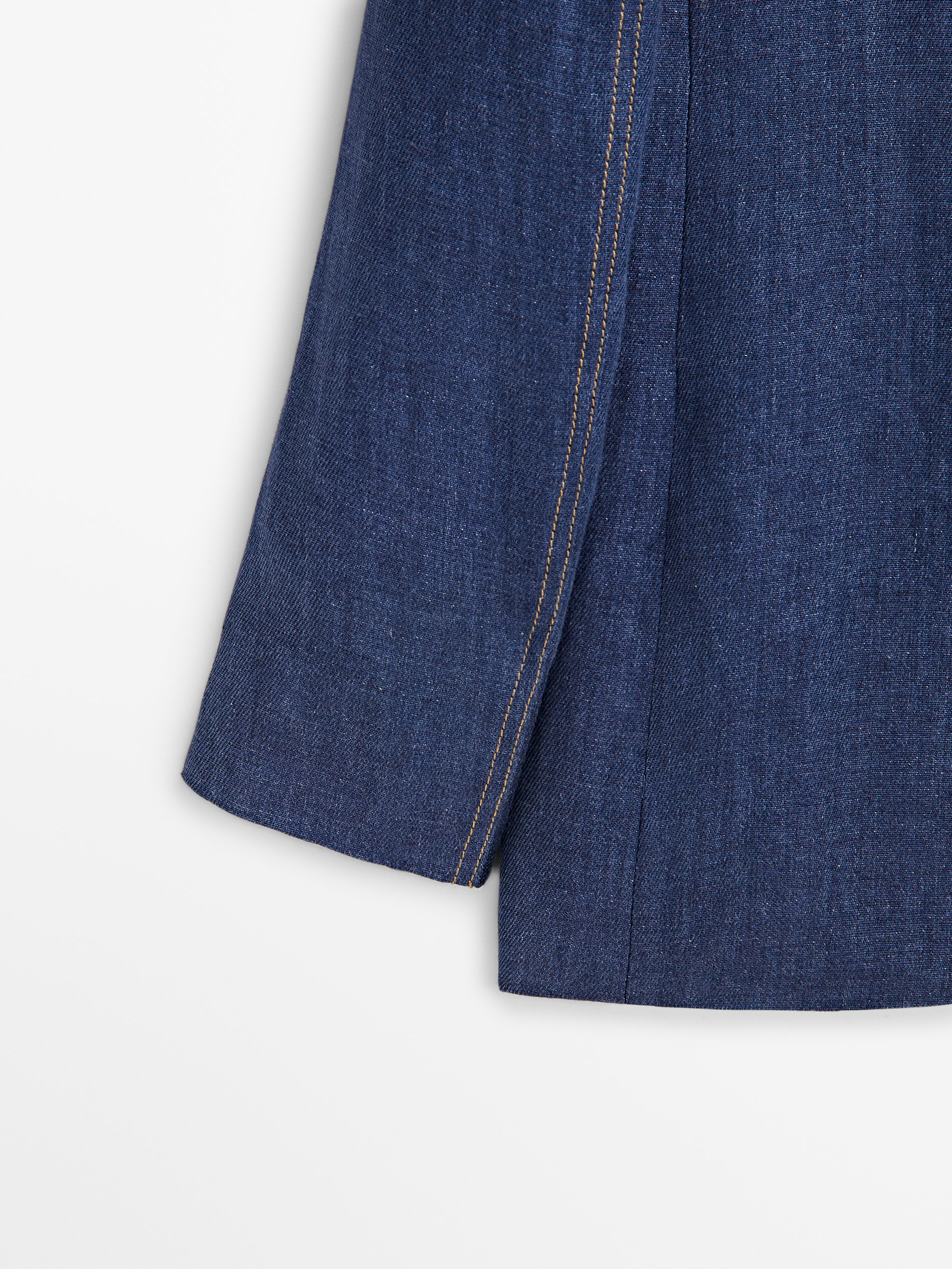 Americana un botón lino pespuntes - AZUL MARINO