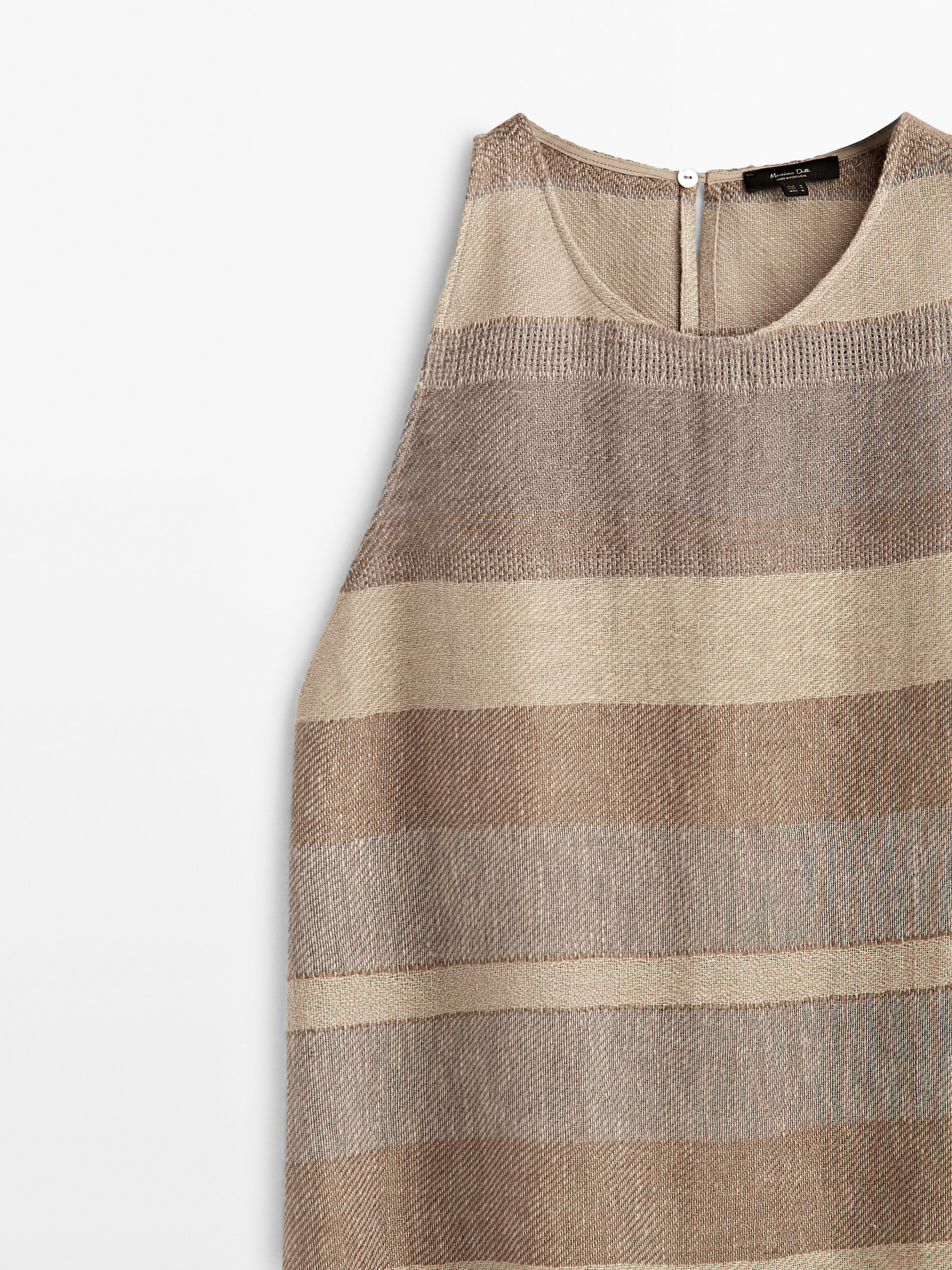 Vestido rústico rayas 100% lino - MARRÓN