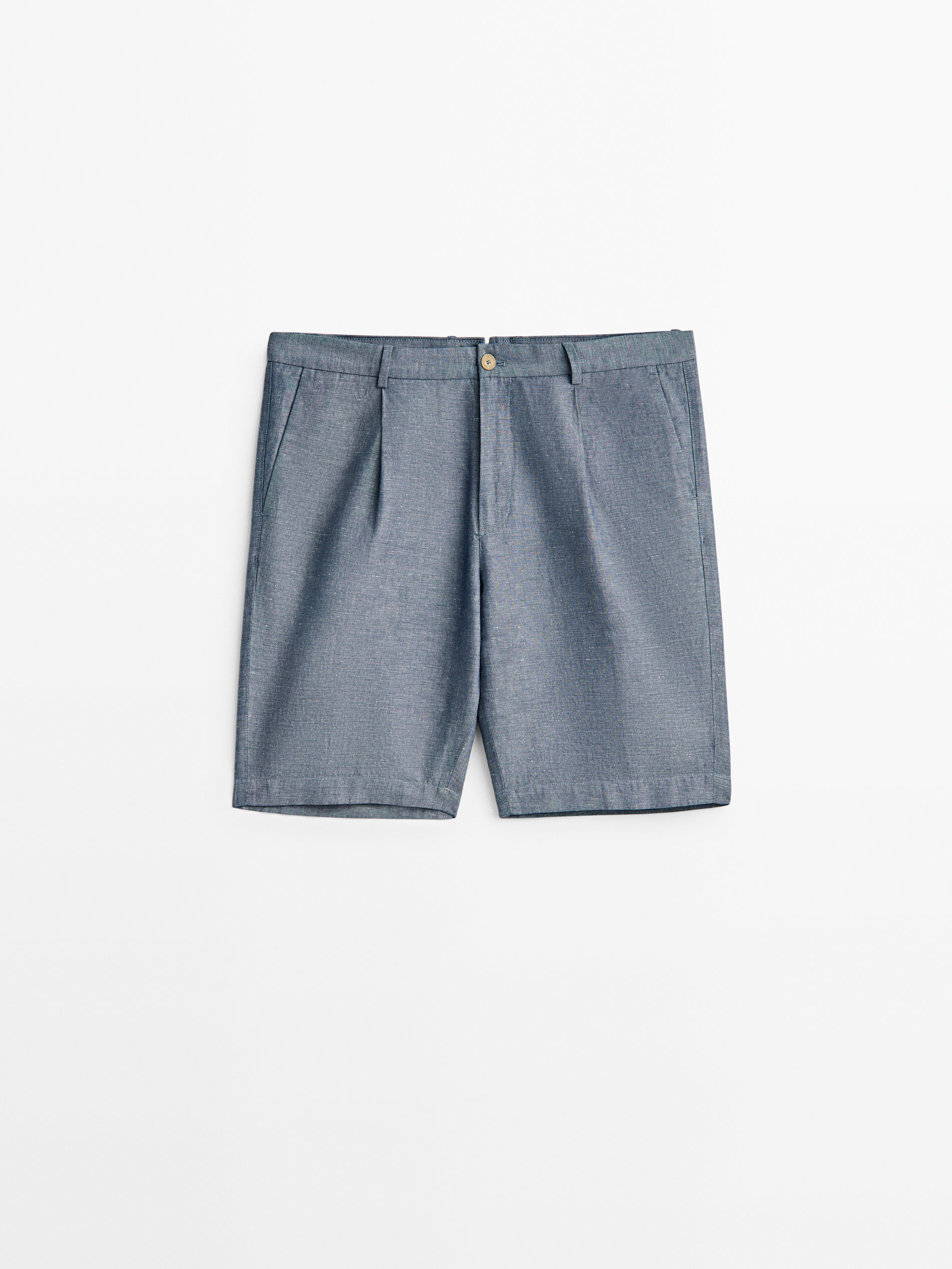 Bermuda pinzas mezcla algodón lino - INDIGO