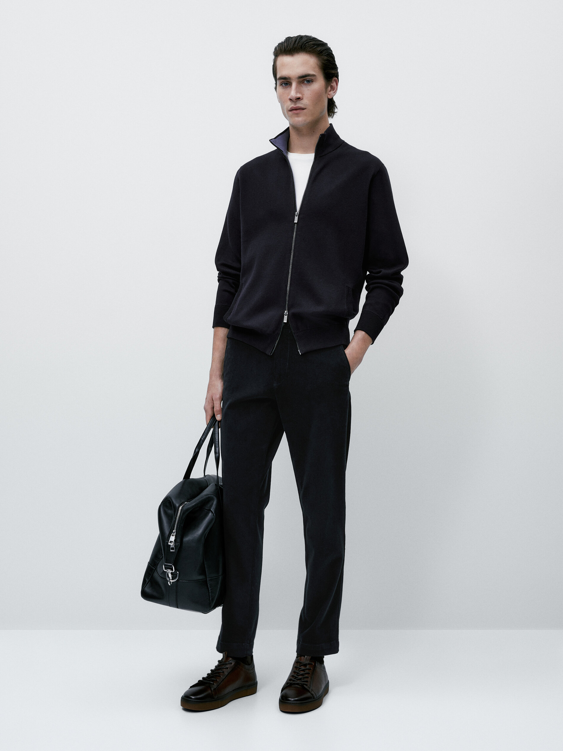 Cárdigan de punto con cremallera - AZUL MARINO