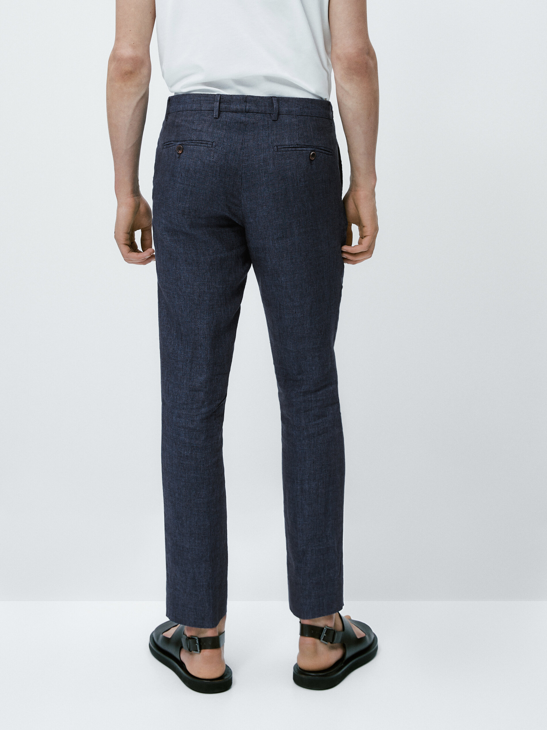 Pantalón traje lino lavado pata de gallo - AZUL