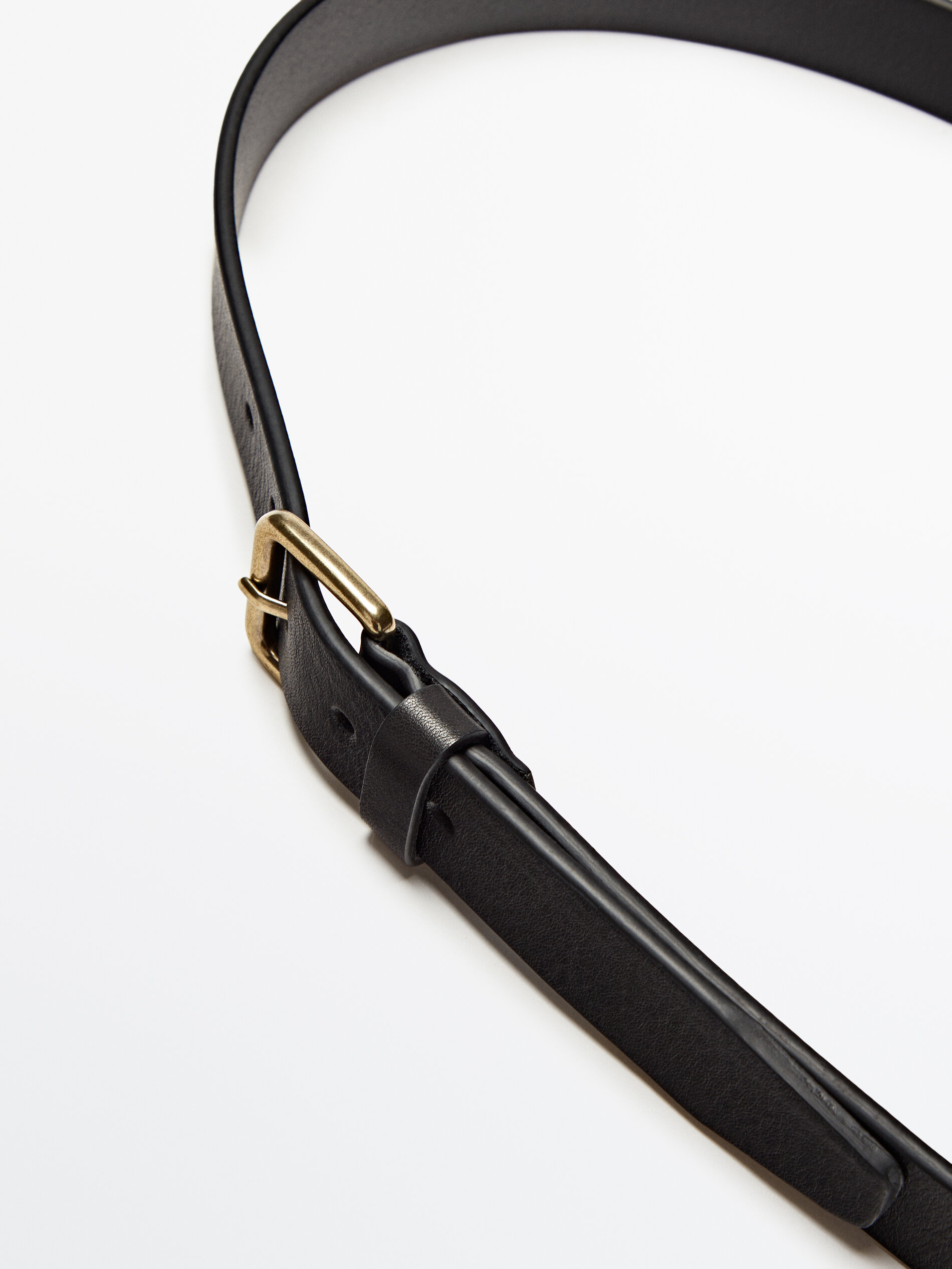 Cinturón piel hebilla dorada - NEGRO