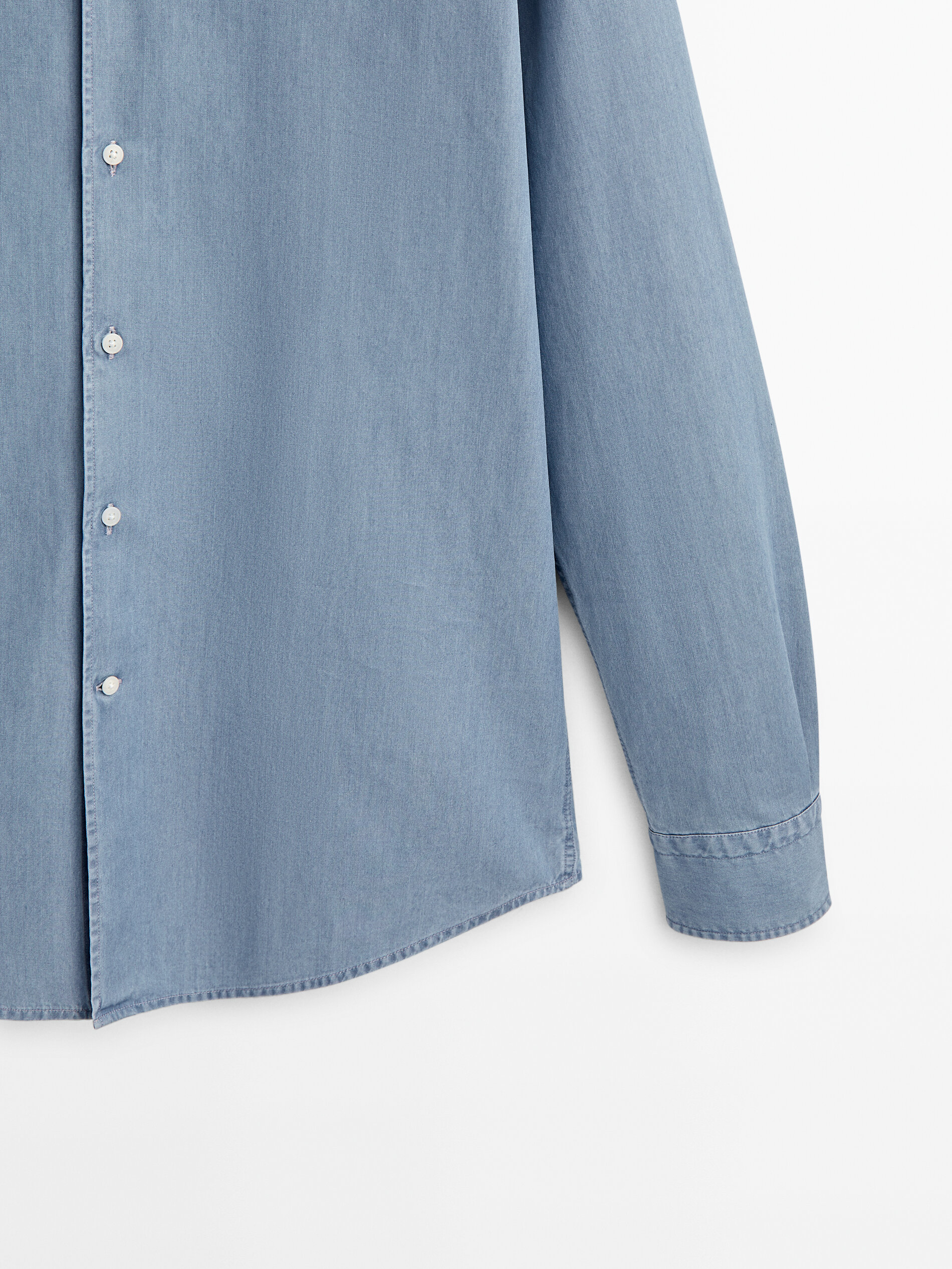 Camisa denim bleach wash slim fit - Azul Claro