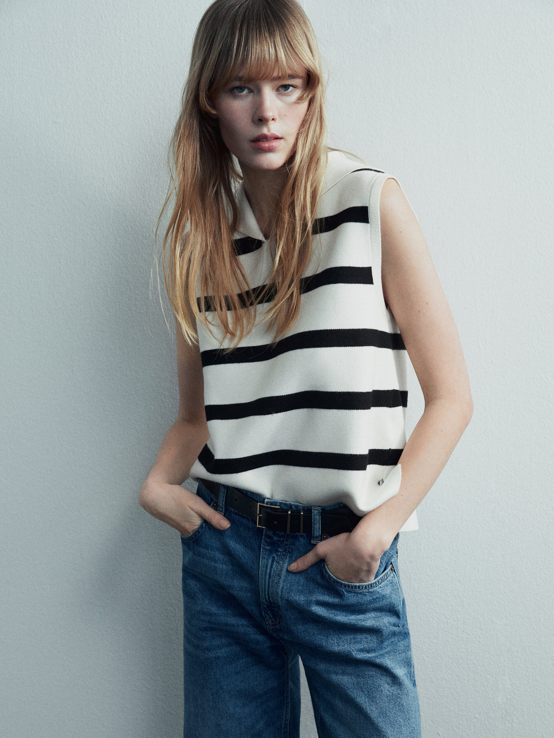 Chaleco punto rayas - CRUDO