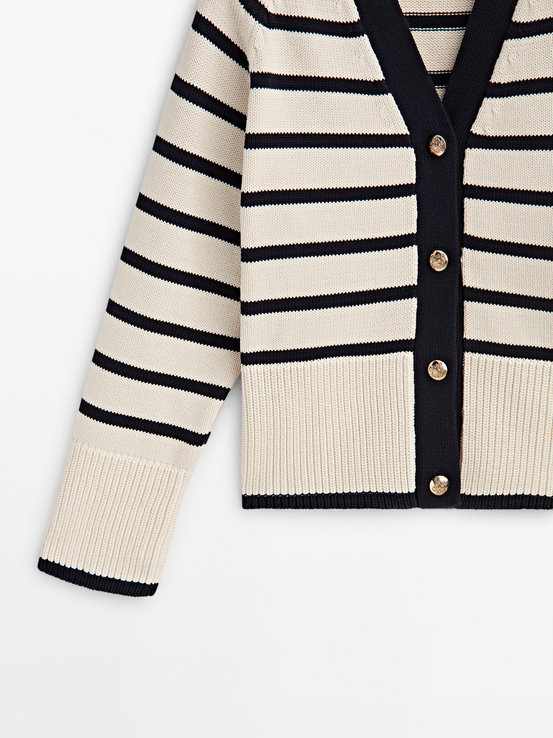 Cárdigan punto rayas cuello pico - CRUDO