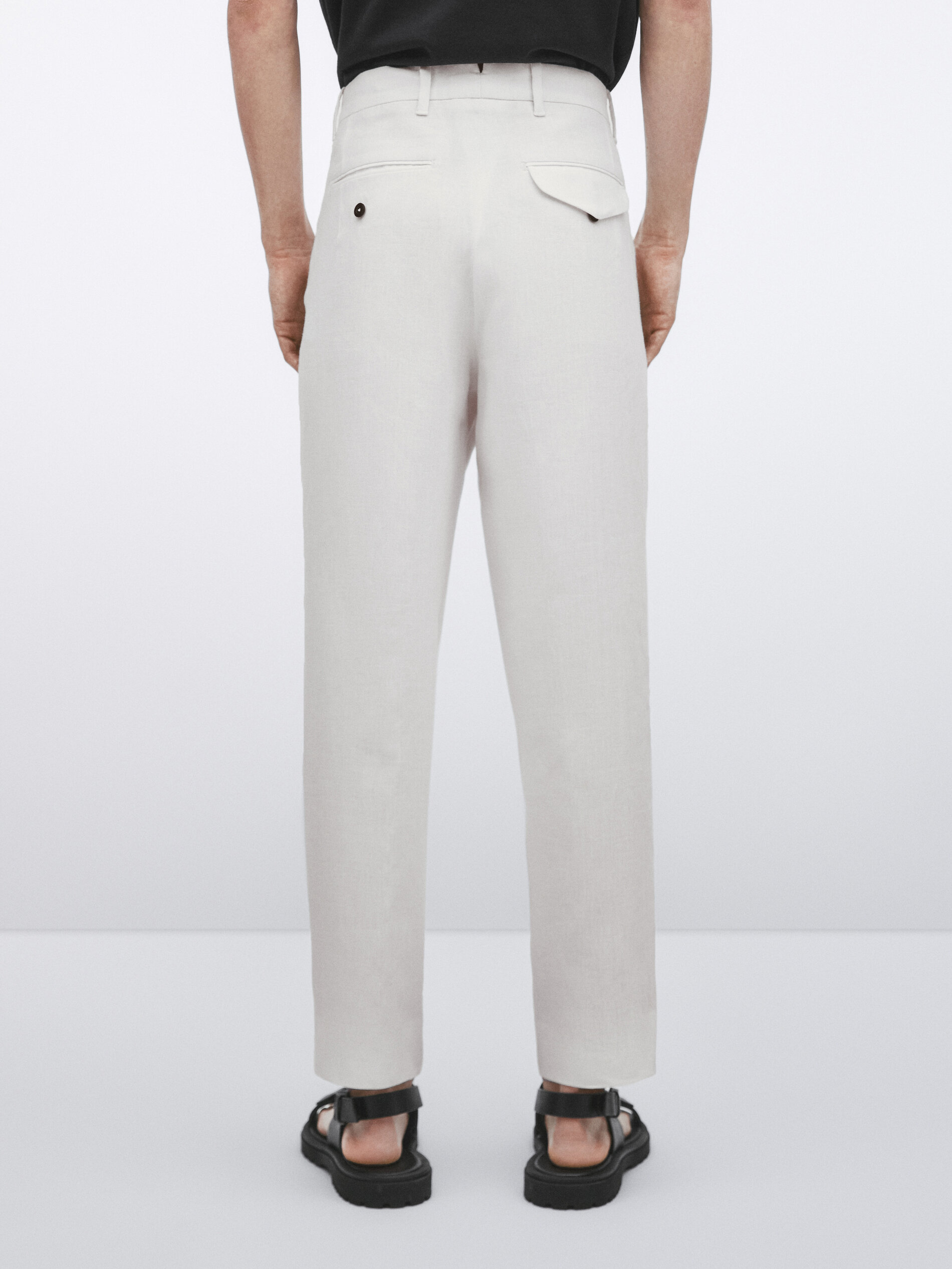 Pantalón 100% lino straight fit -Studio - BLANCO