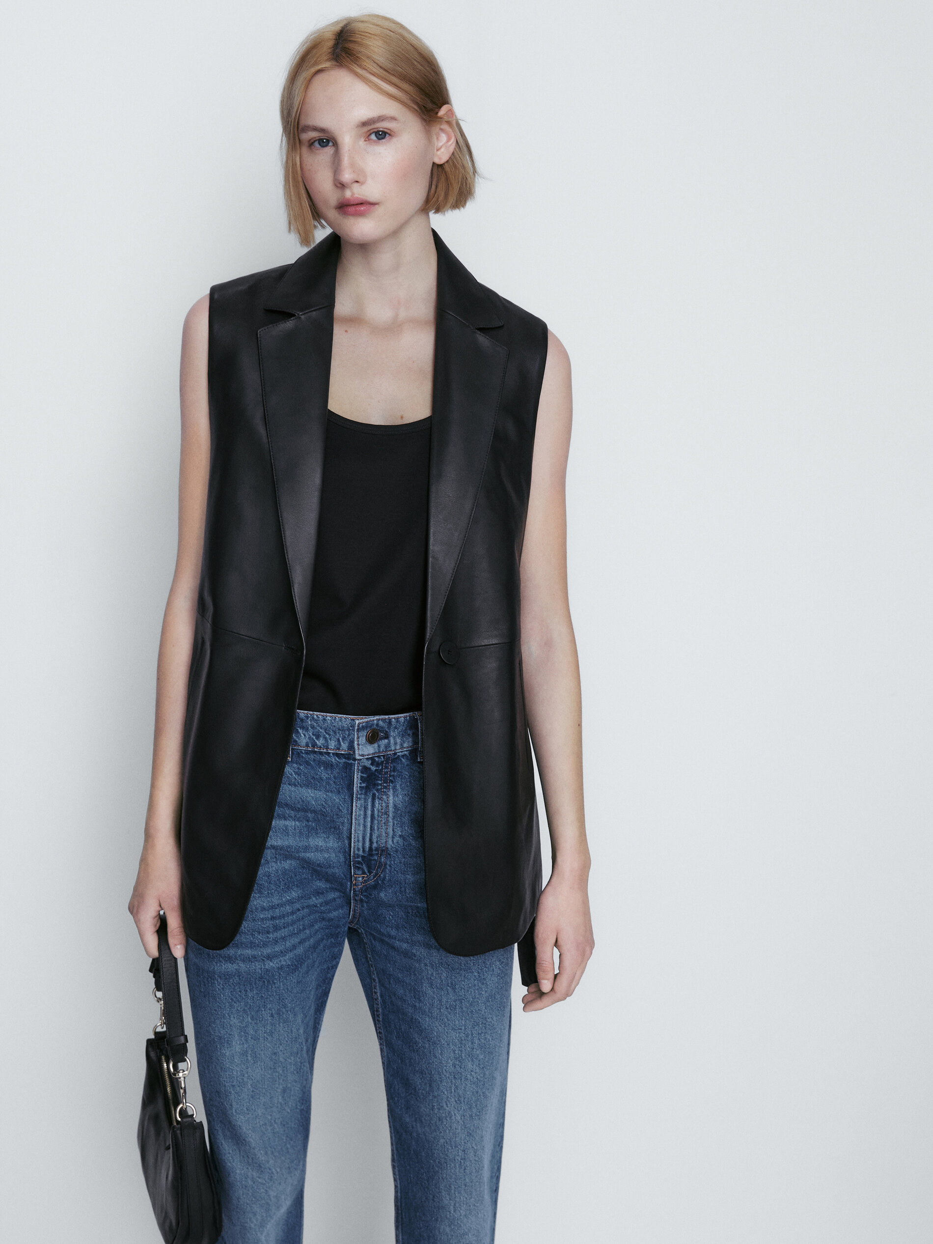 Chaleco piel napa - NEGRO