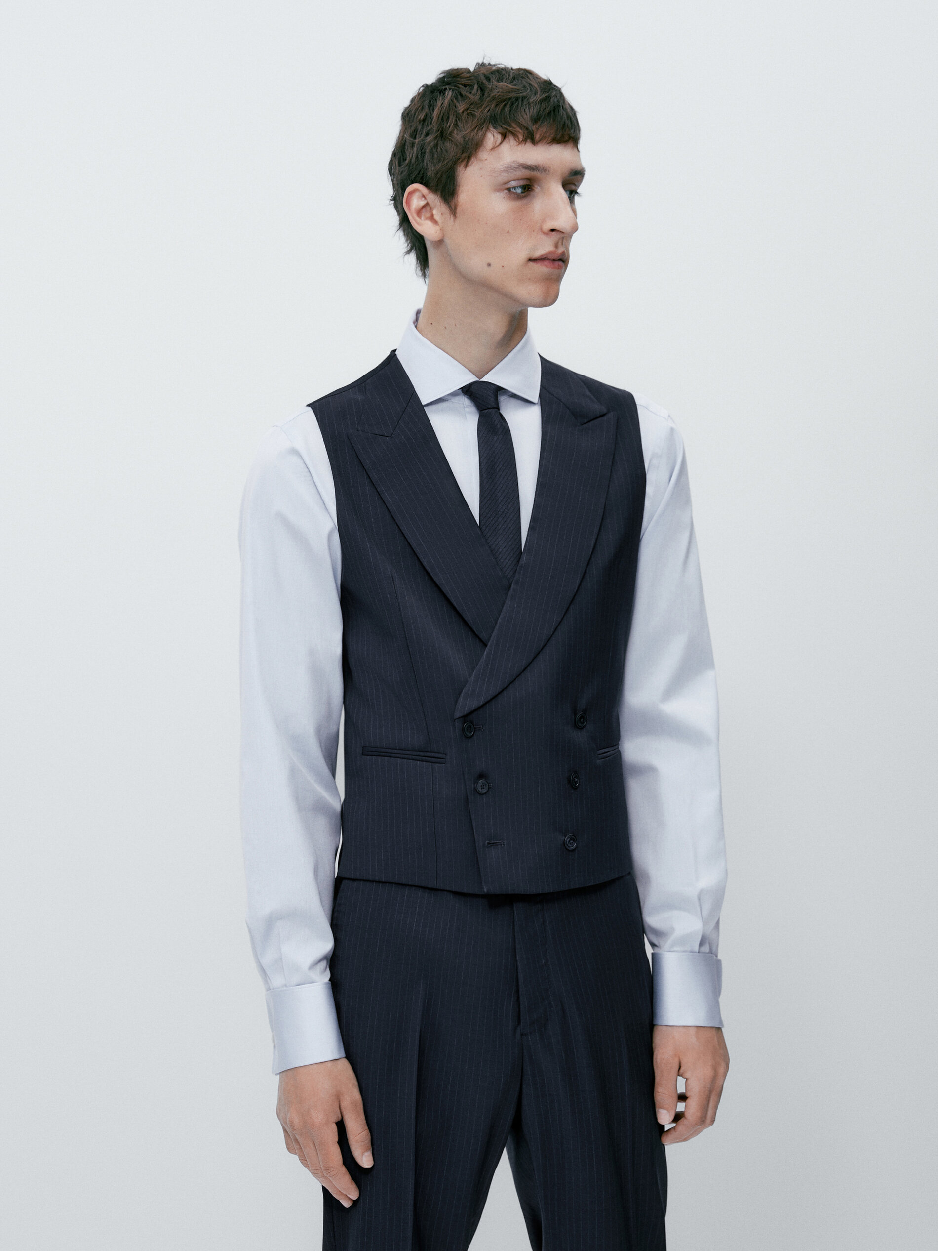 Chaleco traje lana super 120's raya diplomática - AZUL MARINO