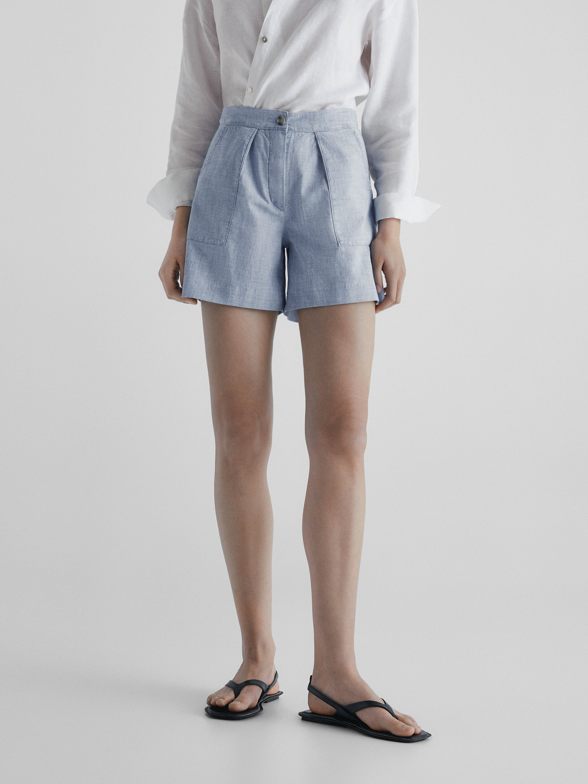 Bermuda denim algodón cintura elástica - Azul Claro