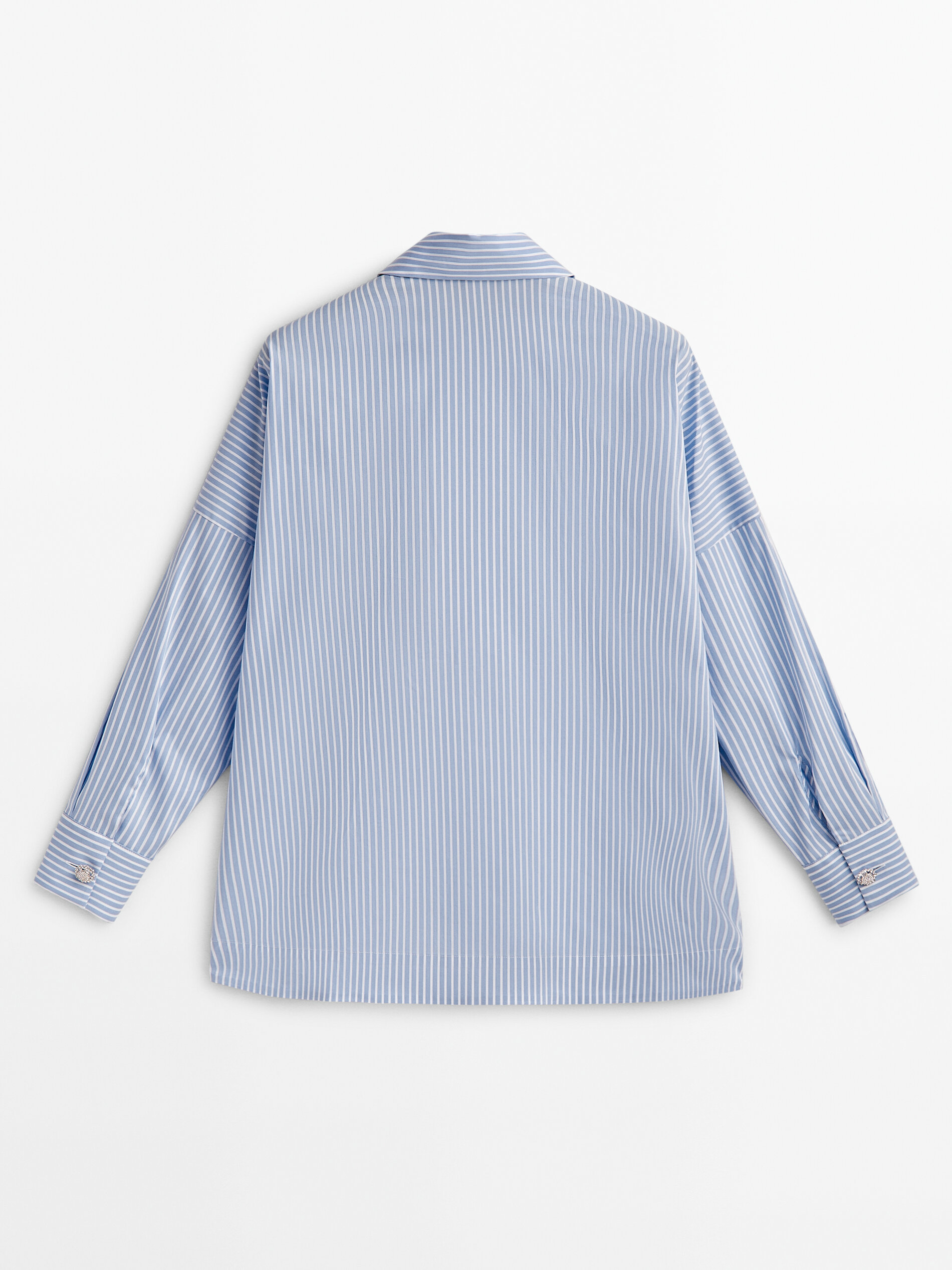 Camisa rayas popelín botón joya -Studio - AZUL