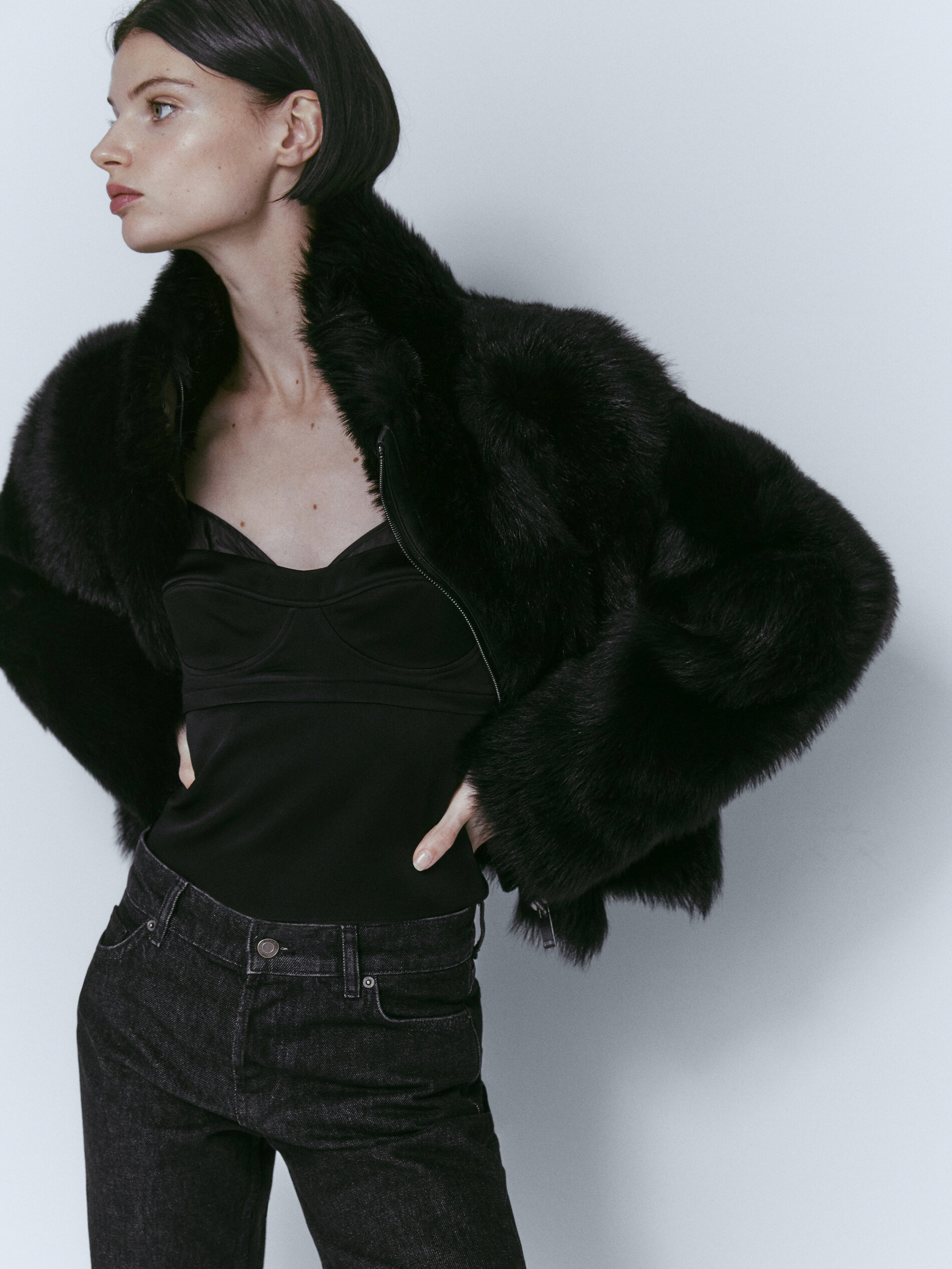 Chaqueta moutón piel negra - NEGRO