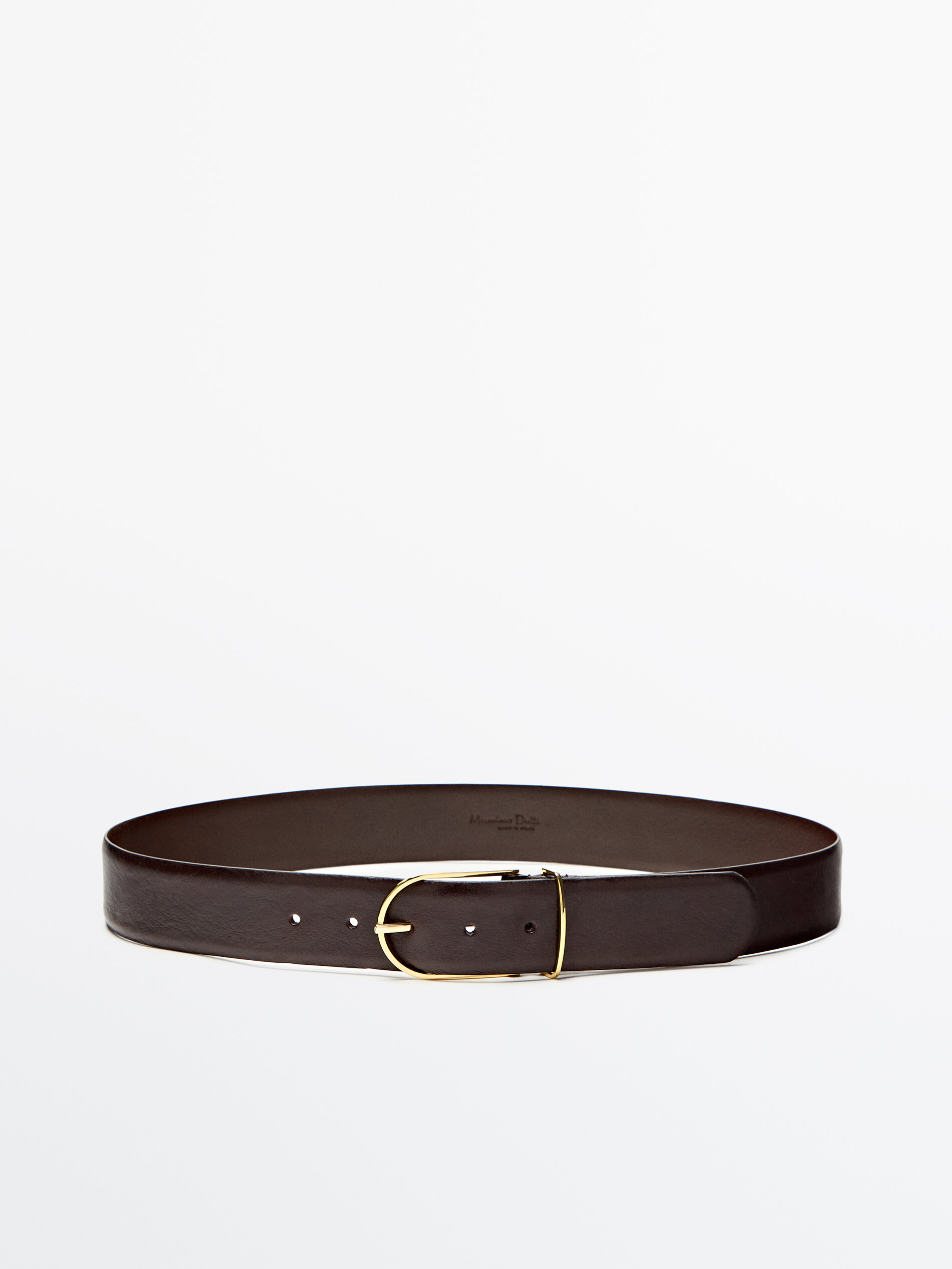 Cinturón piel hebilla dorada - MARRÓN