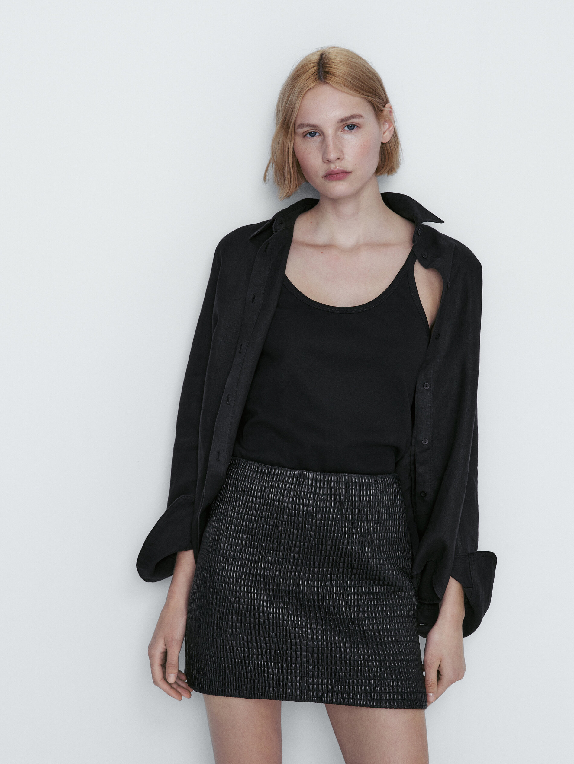 Mini falda piel napa stretch - NEGRO