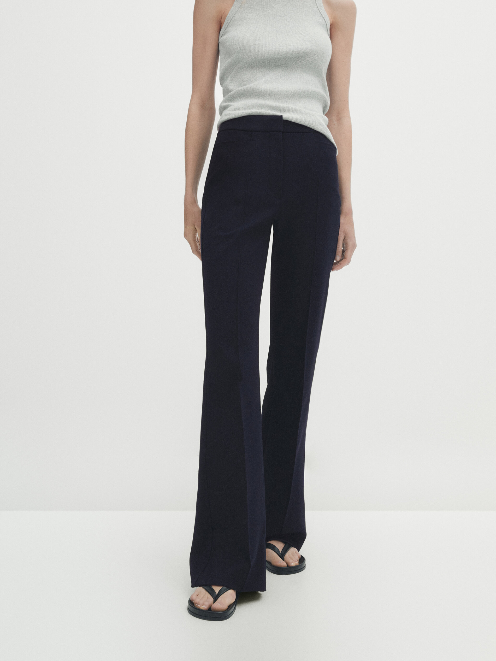 Pantalón flare con nervio central - AZUL MARINO