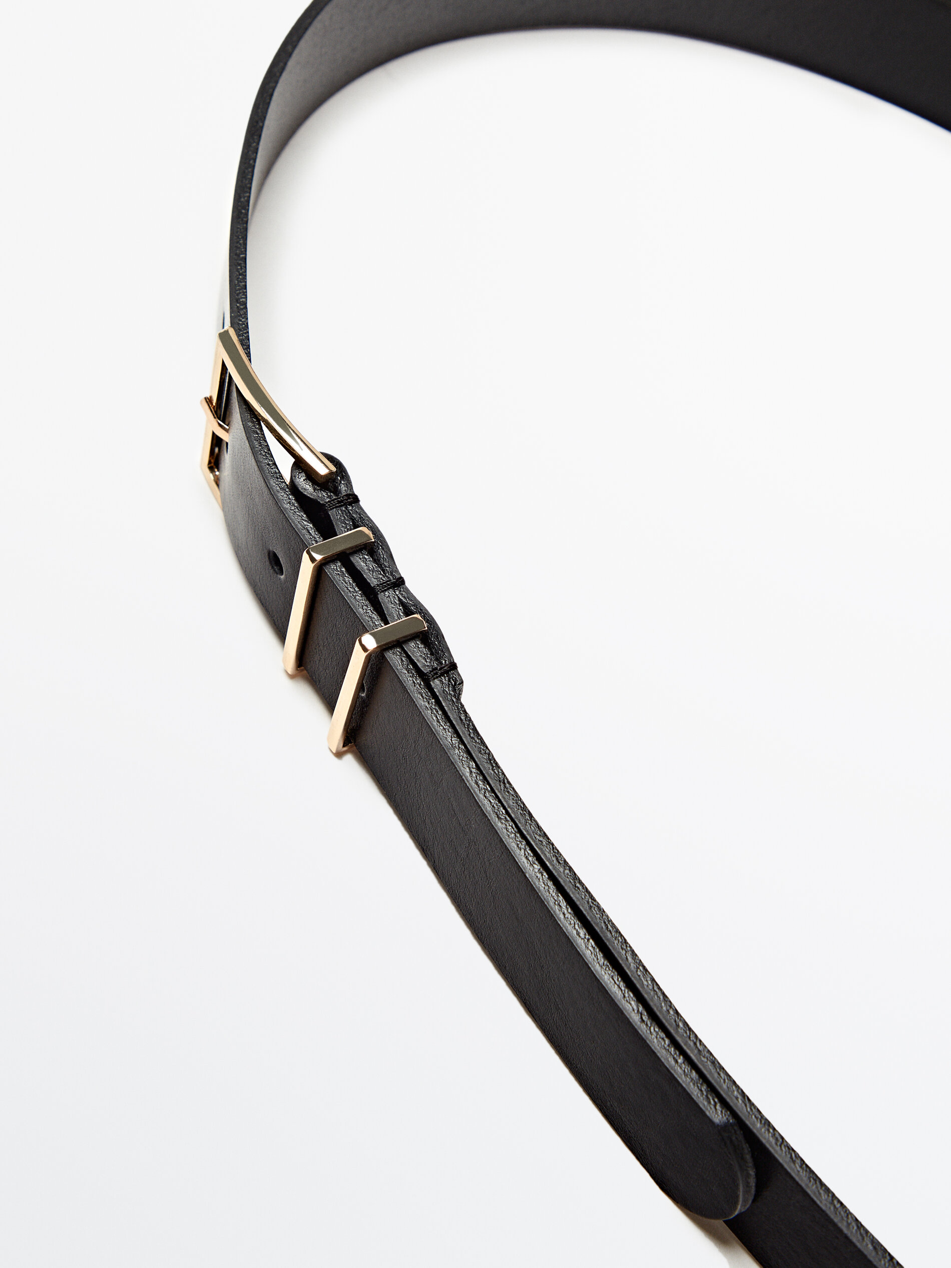 Cinturón piel hebilla cuadrada doble pasador - NEGRO