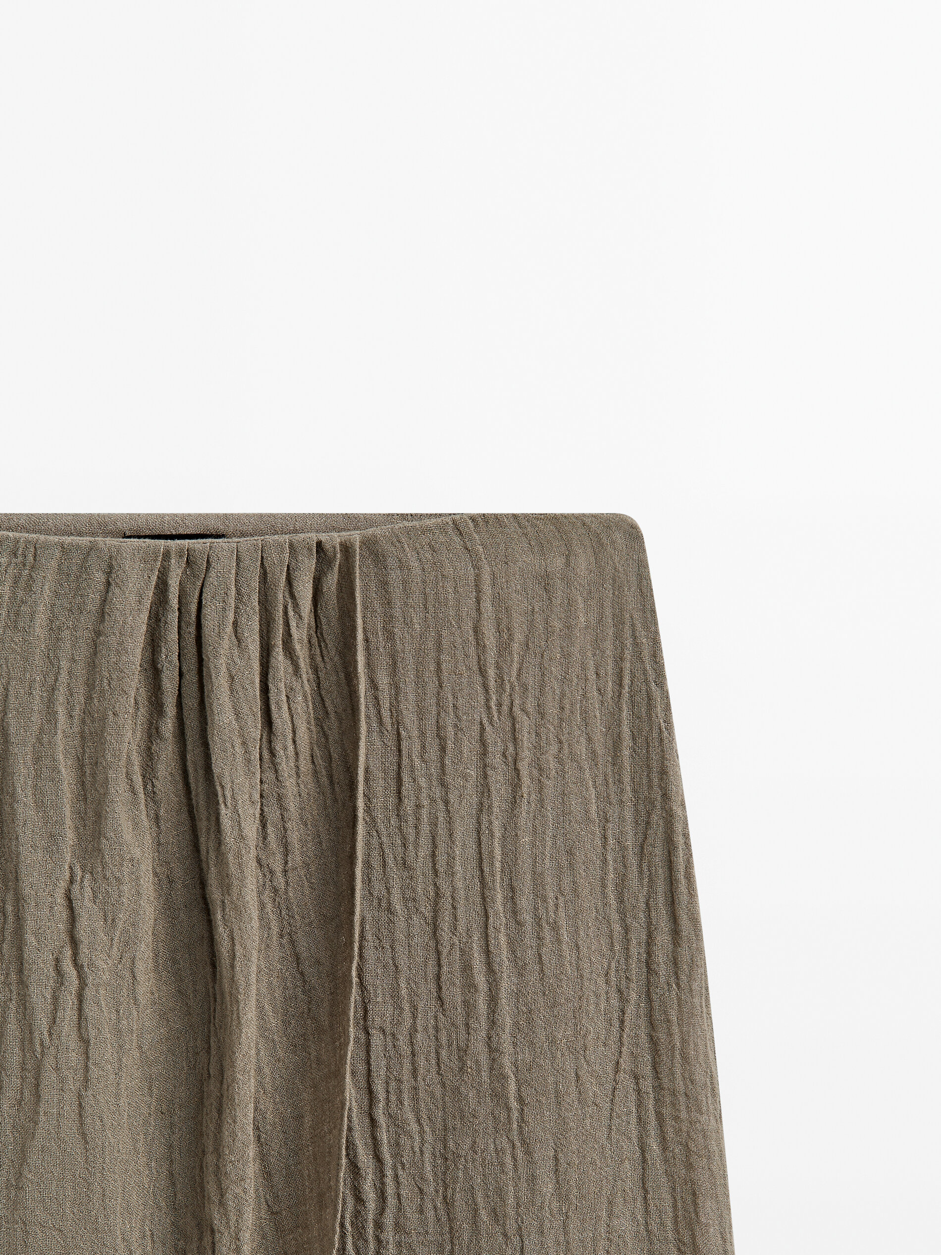 Falda midi lino acabado gofrado - Piedra