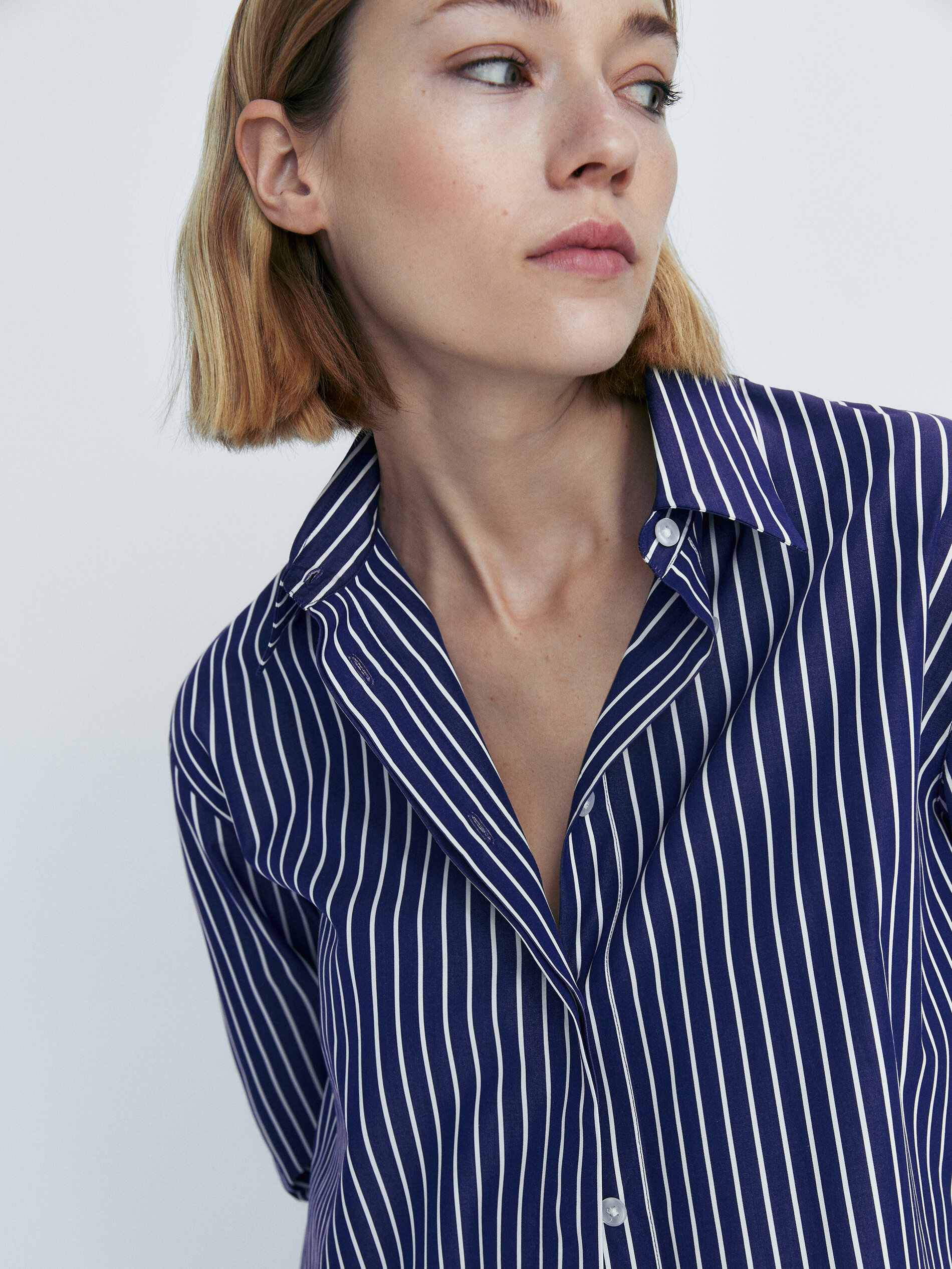 Camisa popelín algodón rayas - AZUL MARINO