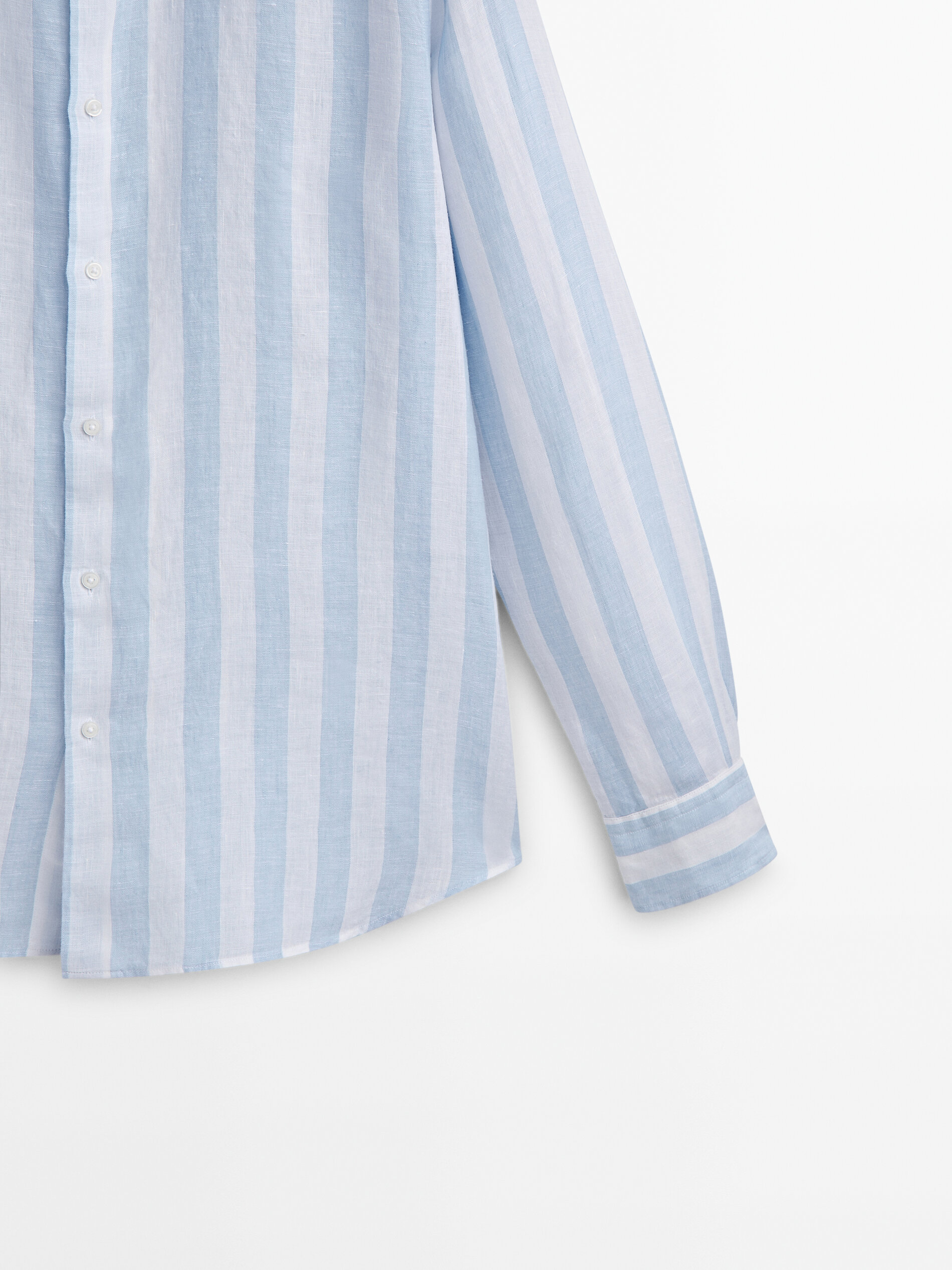 Camisa rayas anchas 100% lino slim fit - CELESTE