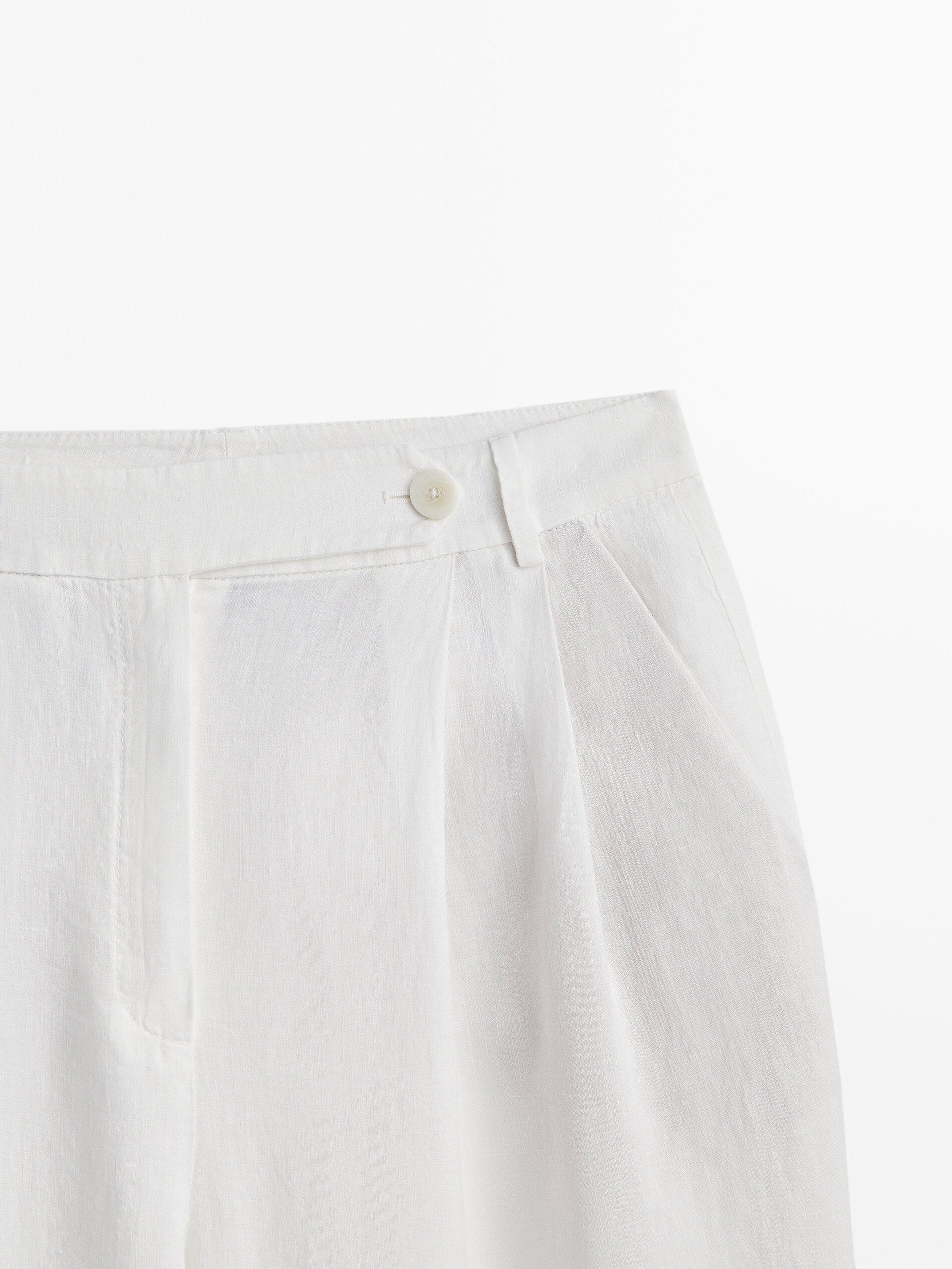 Pantalón mezcla lino algodón doble pinza - CRUDO