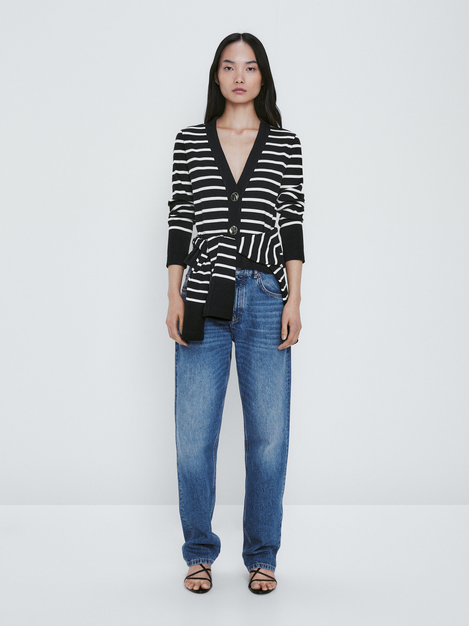 Cárdigan algodón rayas botones - AZUL MARINO