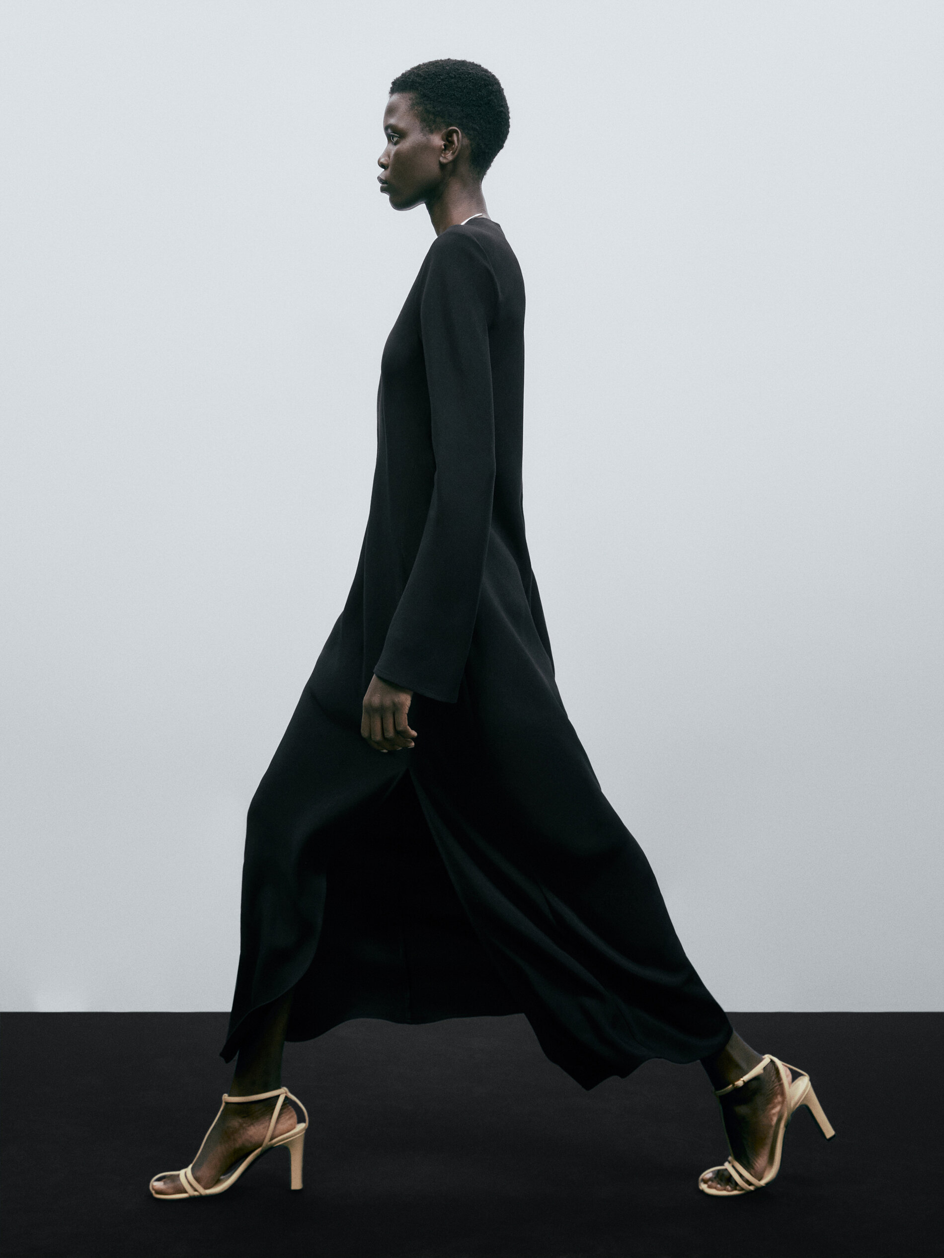 Sandalia tacón piel tiras - MARRÓN