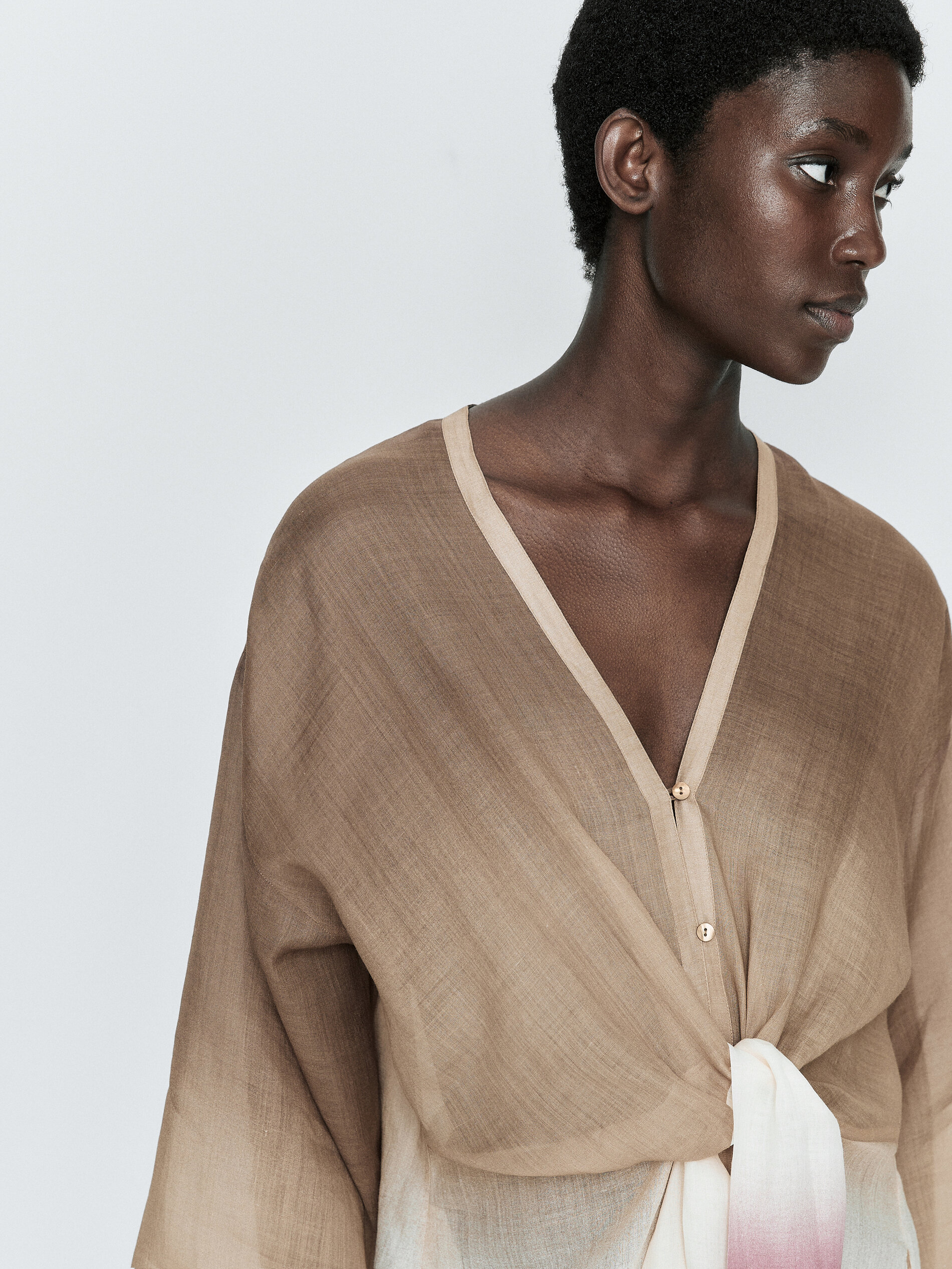 Vestido túnica nudo ramio tie dye - FUCSIA