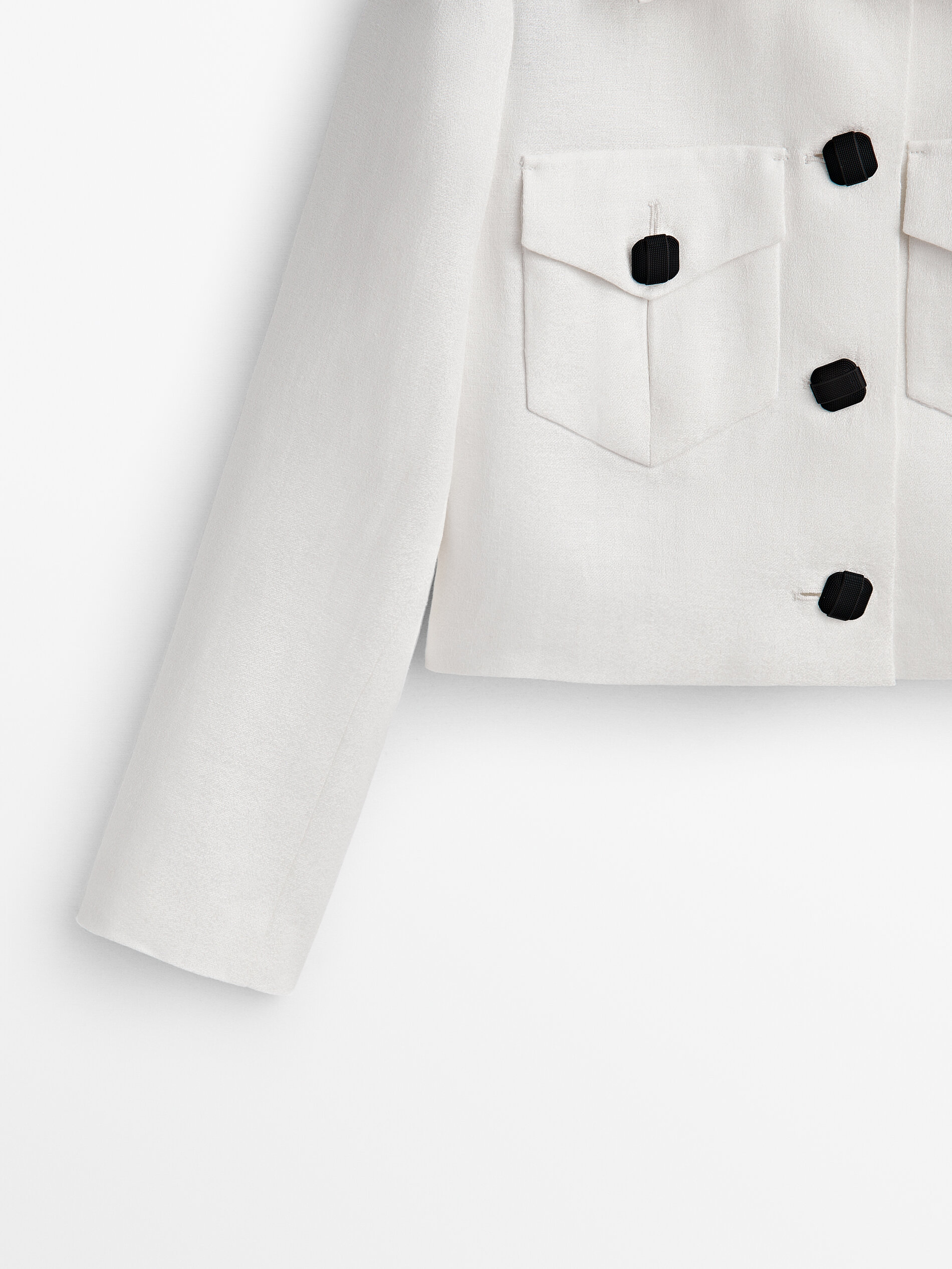 Chaqueta corta lino jacquard -Studio - BLANCO