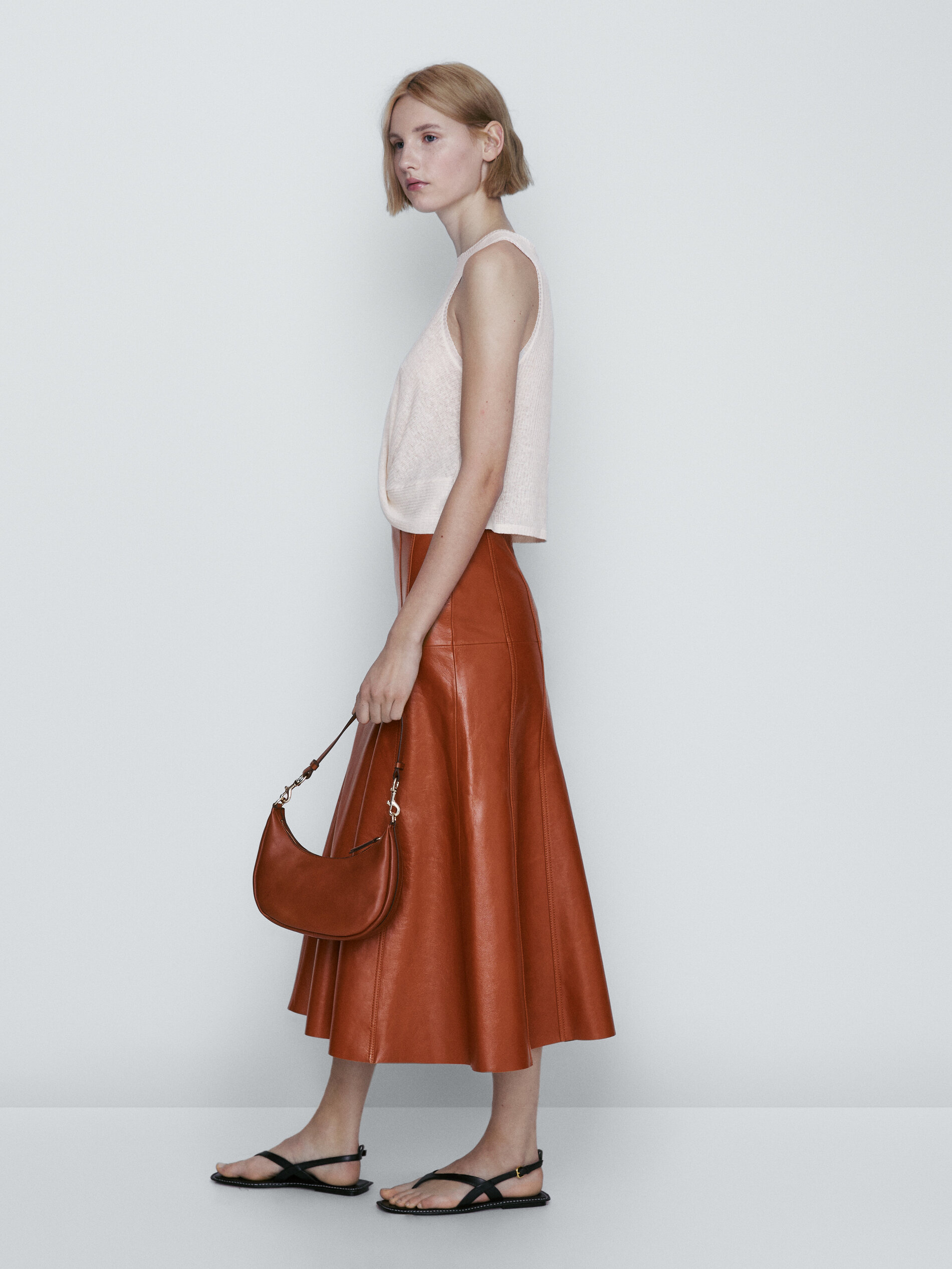 Falda larga piel napa costuras - CUERO