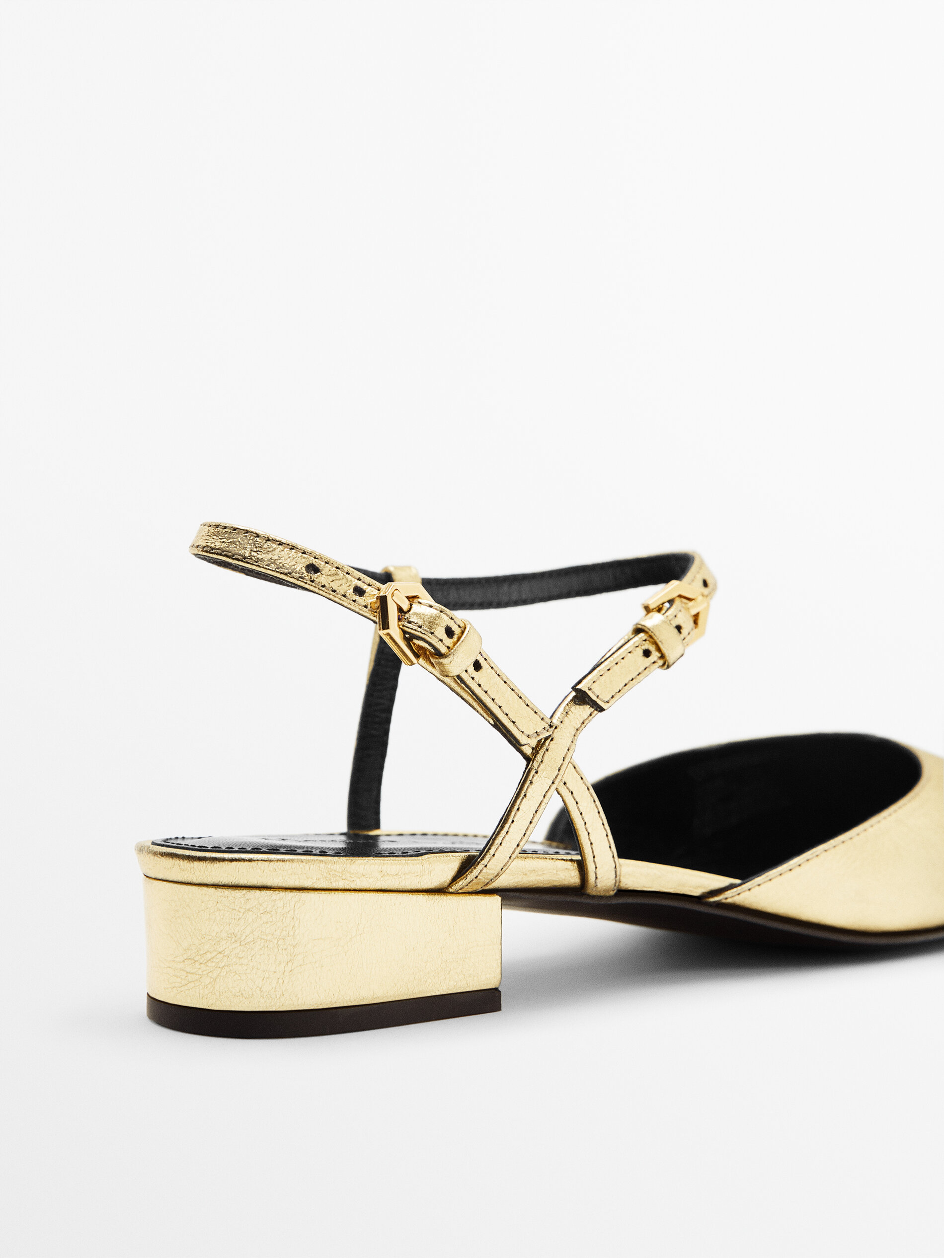 Zapato tacón piel destalonado - DORADO