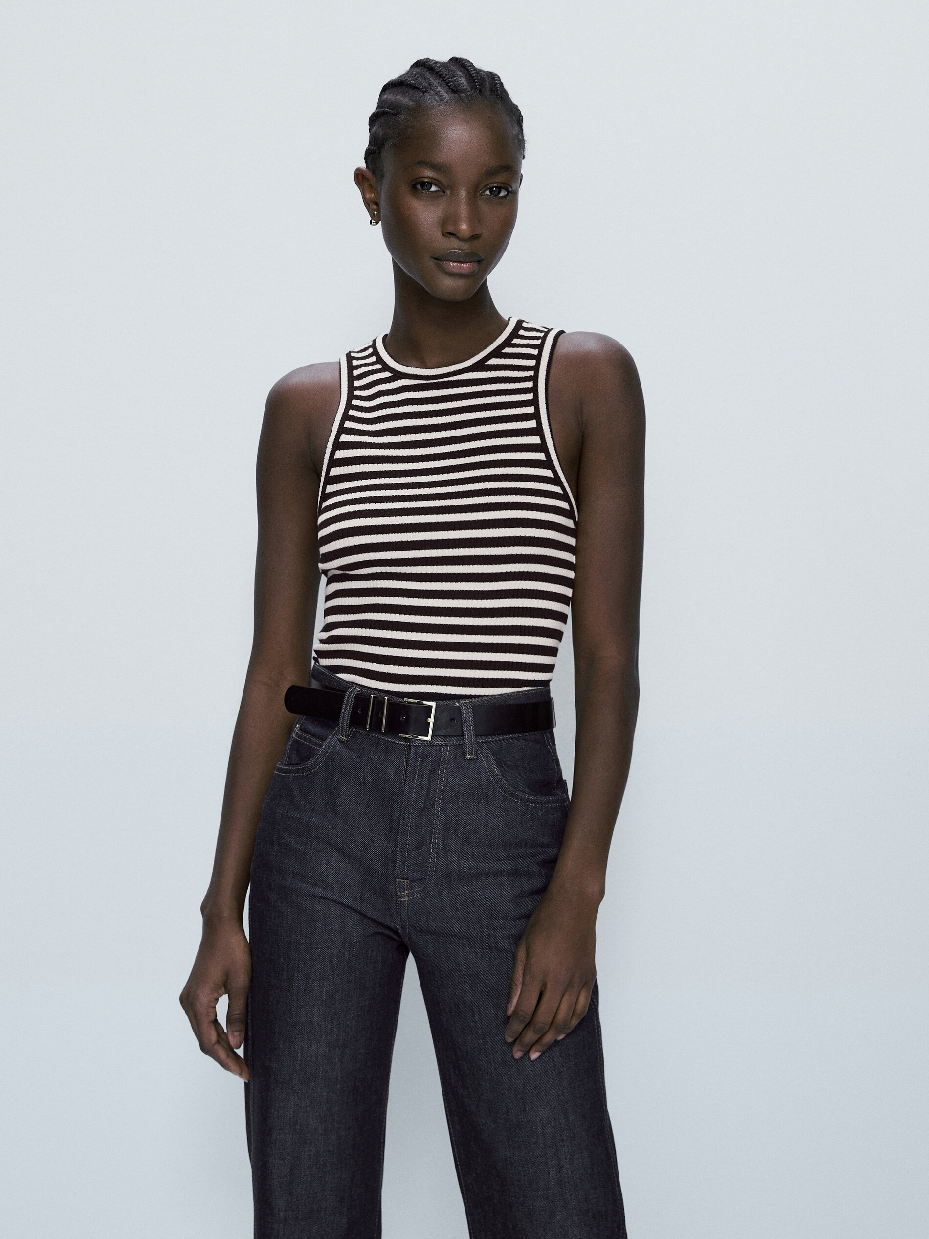 Camiseta canalé rayas sin mangas - AZUL MARINO